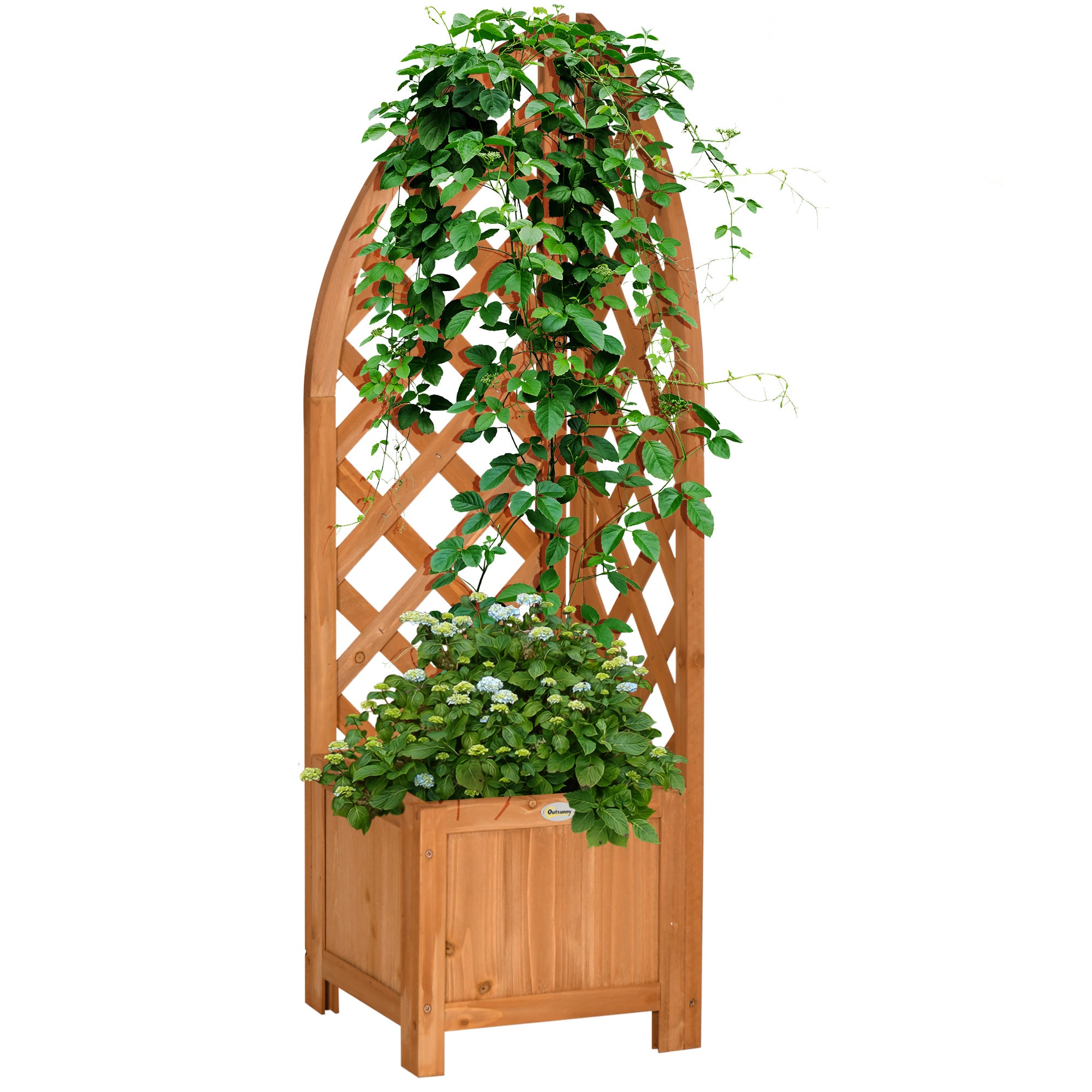 Planter Box with Trellis, Planter, Flower Pot, Planter Box, for Garden, Patio, Balcony, Natural Wood, Brown, 32 x 32 x 108 cm