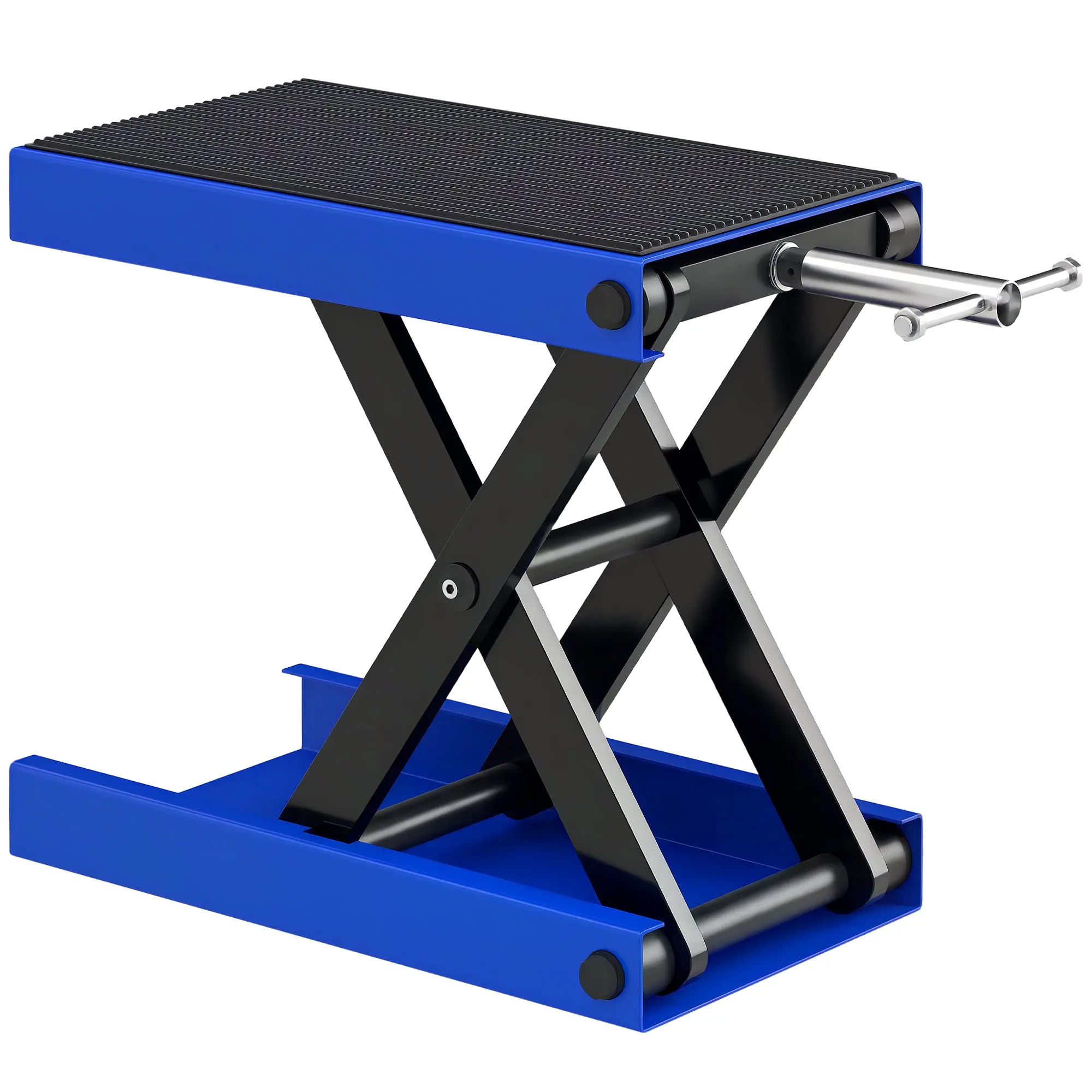 Non-Slip Adjustable Motorcycle & Bike Lift Stand — Foldable Metal and Rubber Jack, 500 kg (1,102 lb), 16.3 x 9.3 x 3.9–14.6 in, Blue & Black