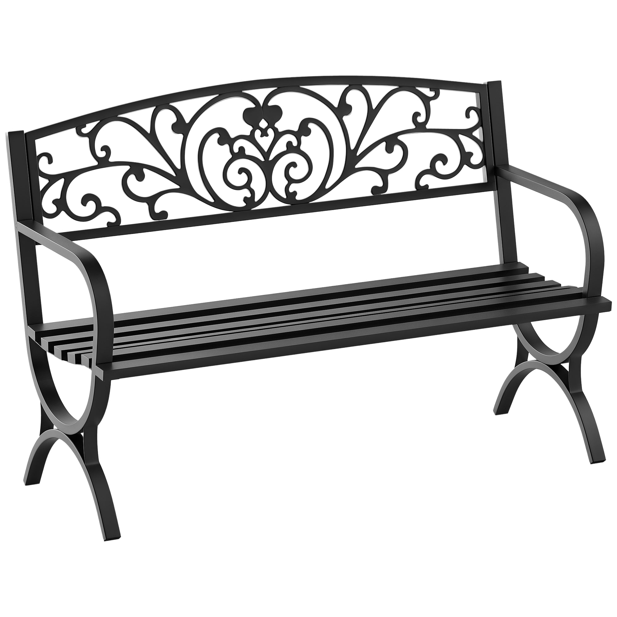 Garden Bench Outdoor Patio Bench 2 Seater Metal Park Bench with Floral Backrest Weather Resistant Porch Bench for Garden Patio Balcony Black 127x60x85 cm