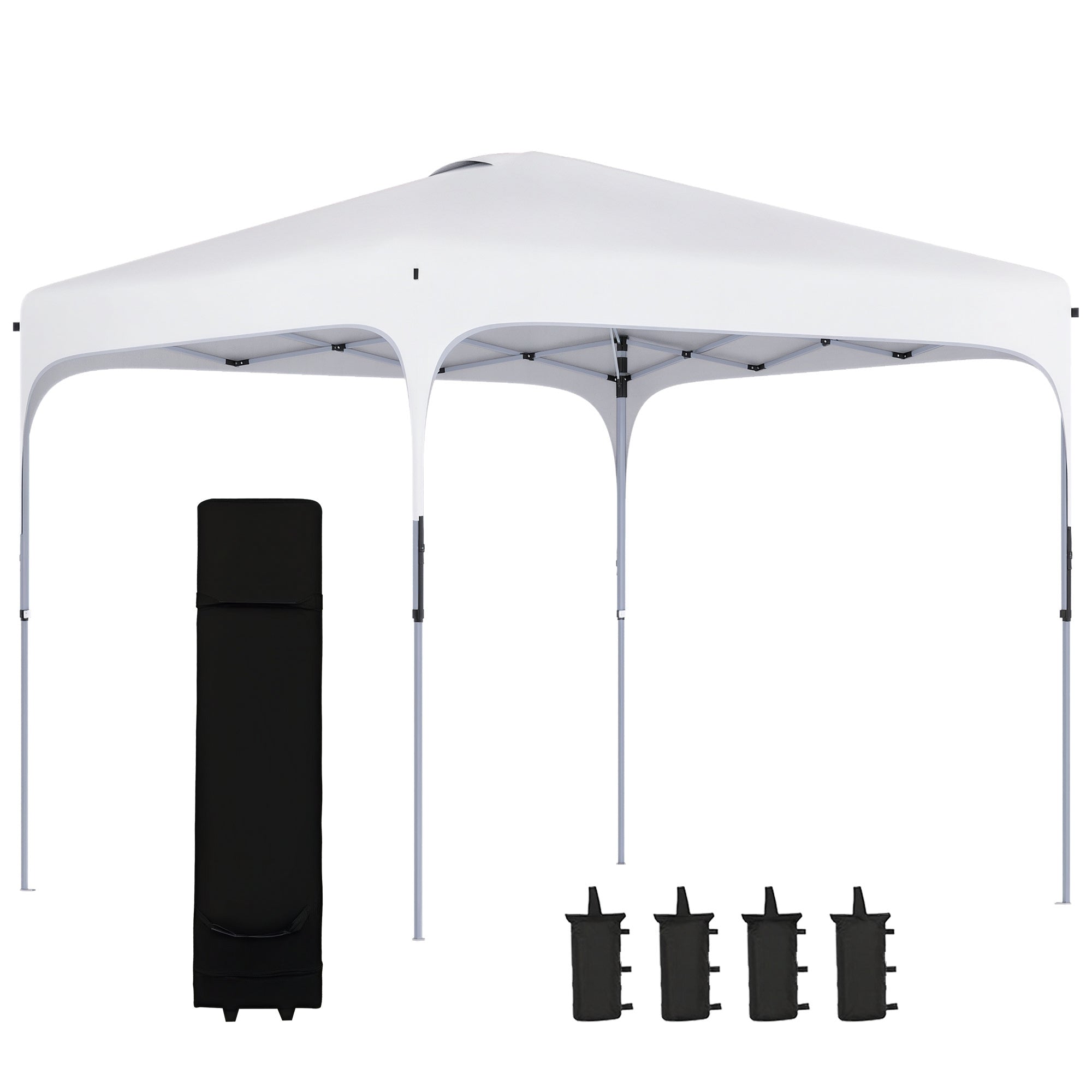 Outsunny Pop-Up Falt-Gazebo 2,5x2,5x2,68 m Gartenpartyüberdachung UV 50+ verstellbare Höhe mit 4 Sandsäcken und Tragetasche für Camping und Feste Weiß