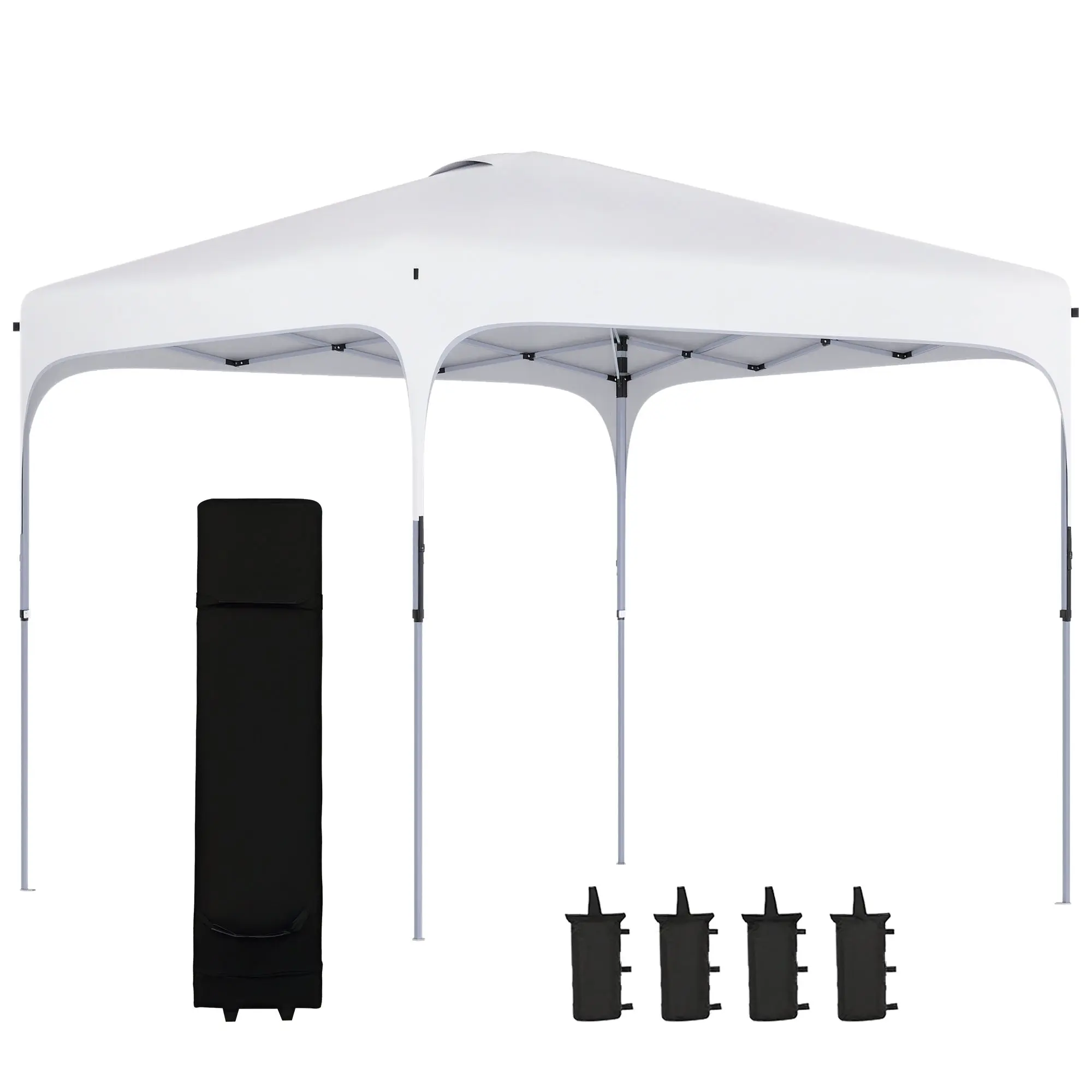 Pop-Up Folding Gazebo 2.5x2.5x2.68 m Garden Canopy UV 50+ Adjustable Height with 4 Sandbags and Carry Bag for Camping Parties Patio White