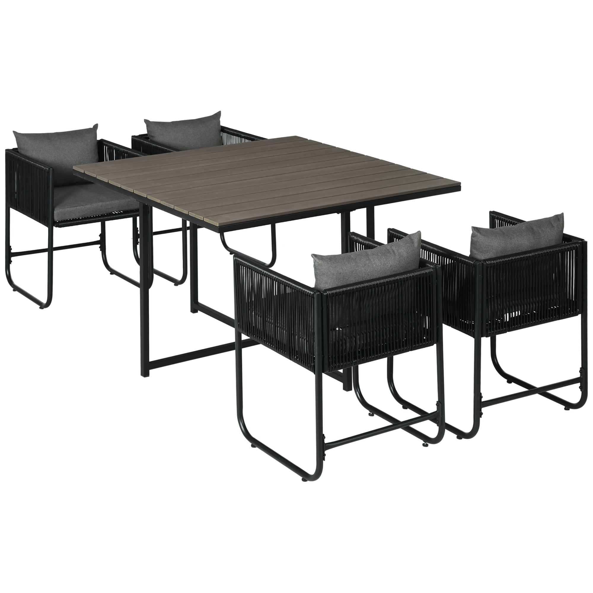 5-Piece Poly Rattan Garden Furniture Set Dining Table with 4 Chairs Dining Group Balcony Furniture Set Garden Seating Group for Balcony, Terrace Grey
