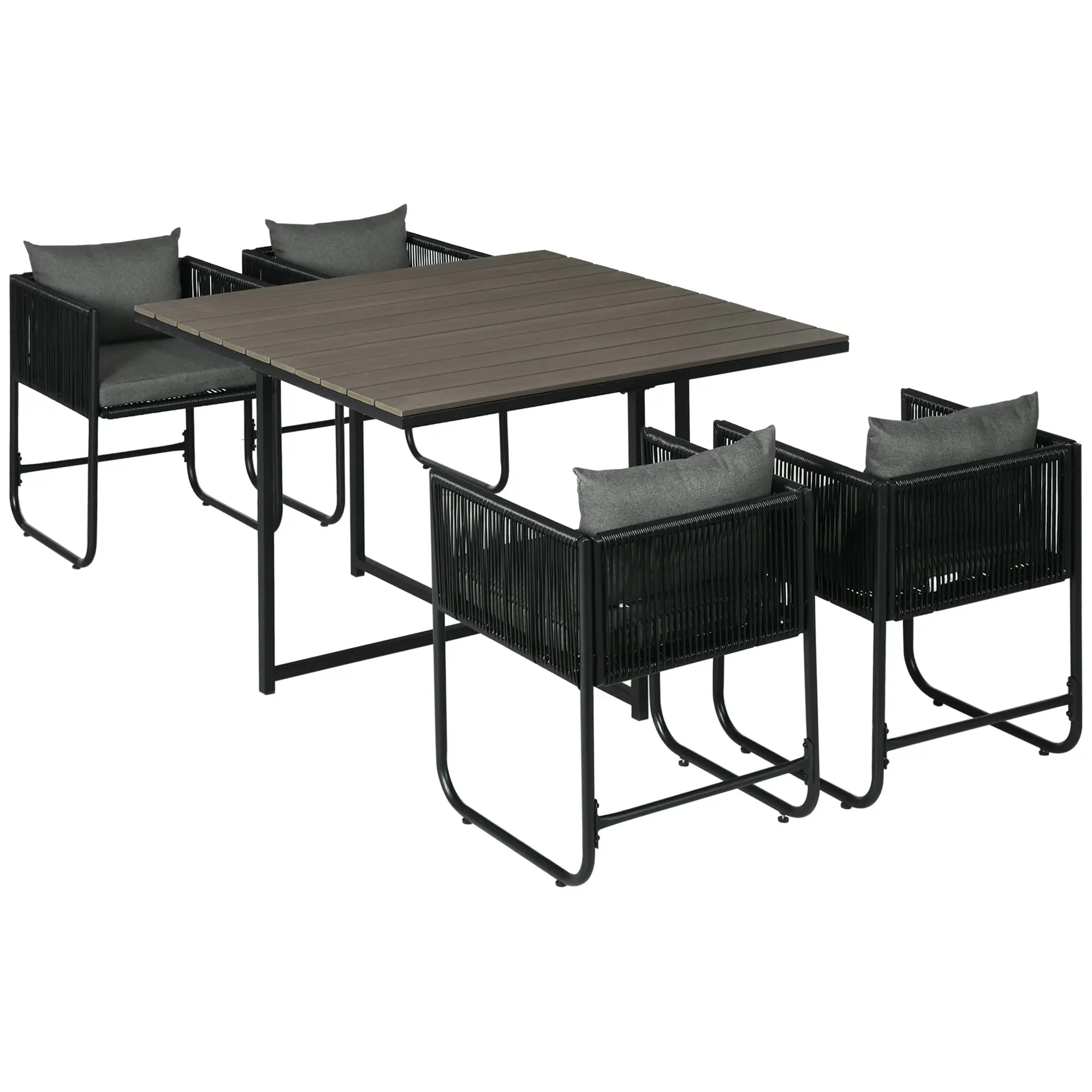 5-Piece Poly Rattan Garden Furniture Set Dining Table with 4 Chairs Dining Group Balcony Furniture Set Garden Seating Group for Balcony, Terrace Grey