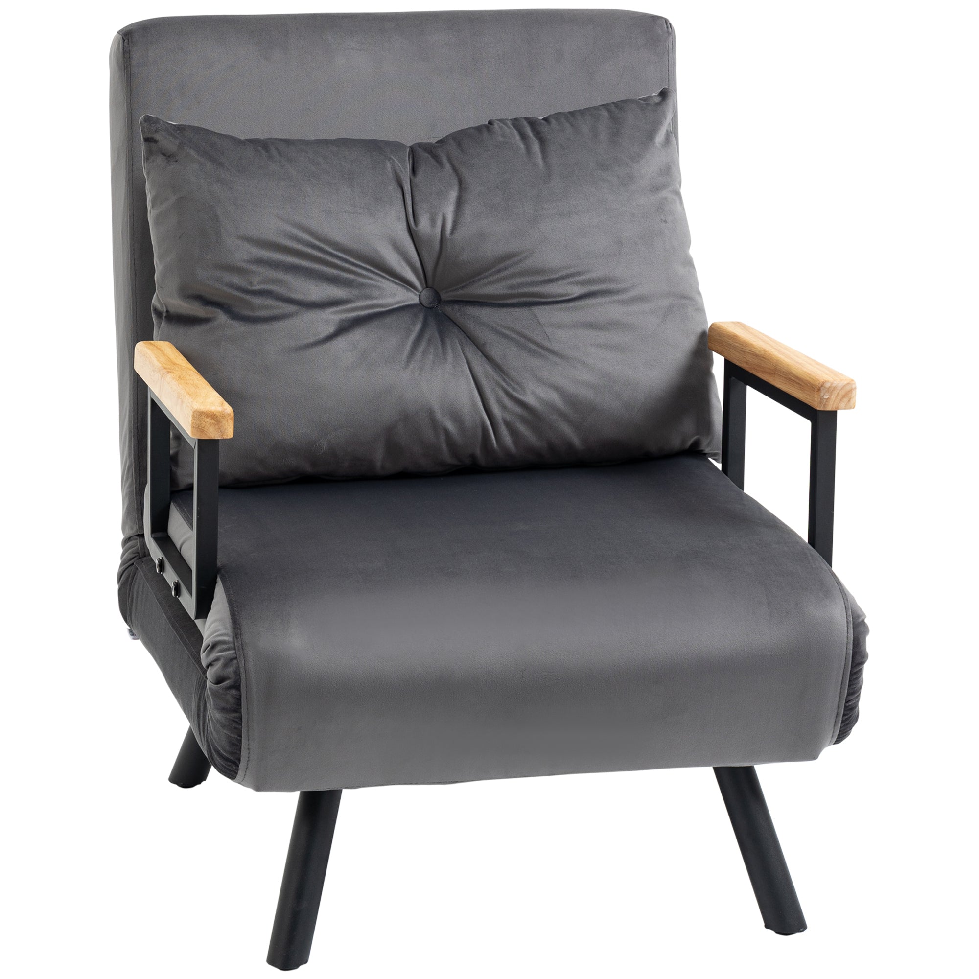 HOMCOM Schlaffsofa, Klappbett mat Schlofsfunktioun, Relaxstuhl mat Réckkissen, Polstersofa mat ugepasstem Réck, Velvet Look, 63 x 73 x 81 cm, Dunkegréng