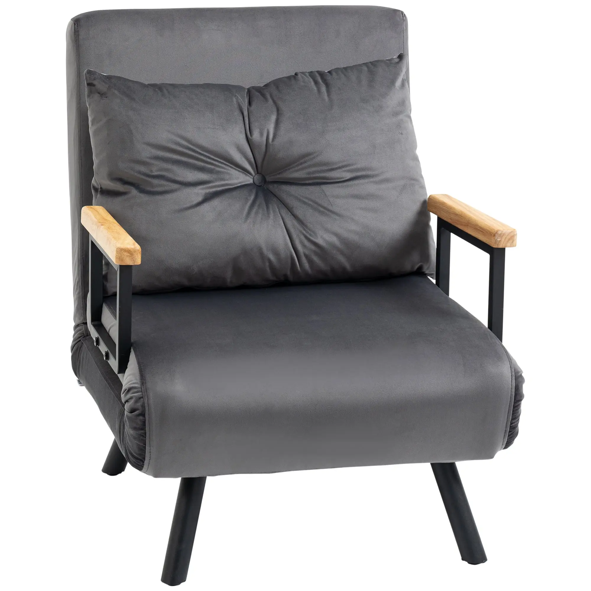 Sleeper Sofa, Folding Bed with Bed Function, Relax Chair with Back Pillow, Upholstered Sofa with Adjustable Backrest, Velvet Look, 63 x 73 x 81 cm, Dark Gray