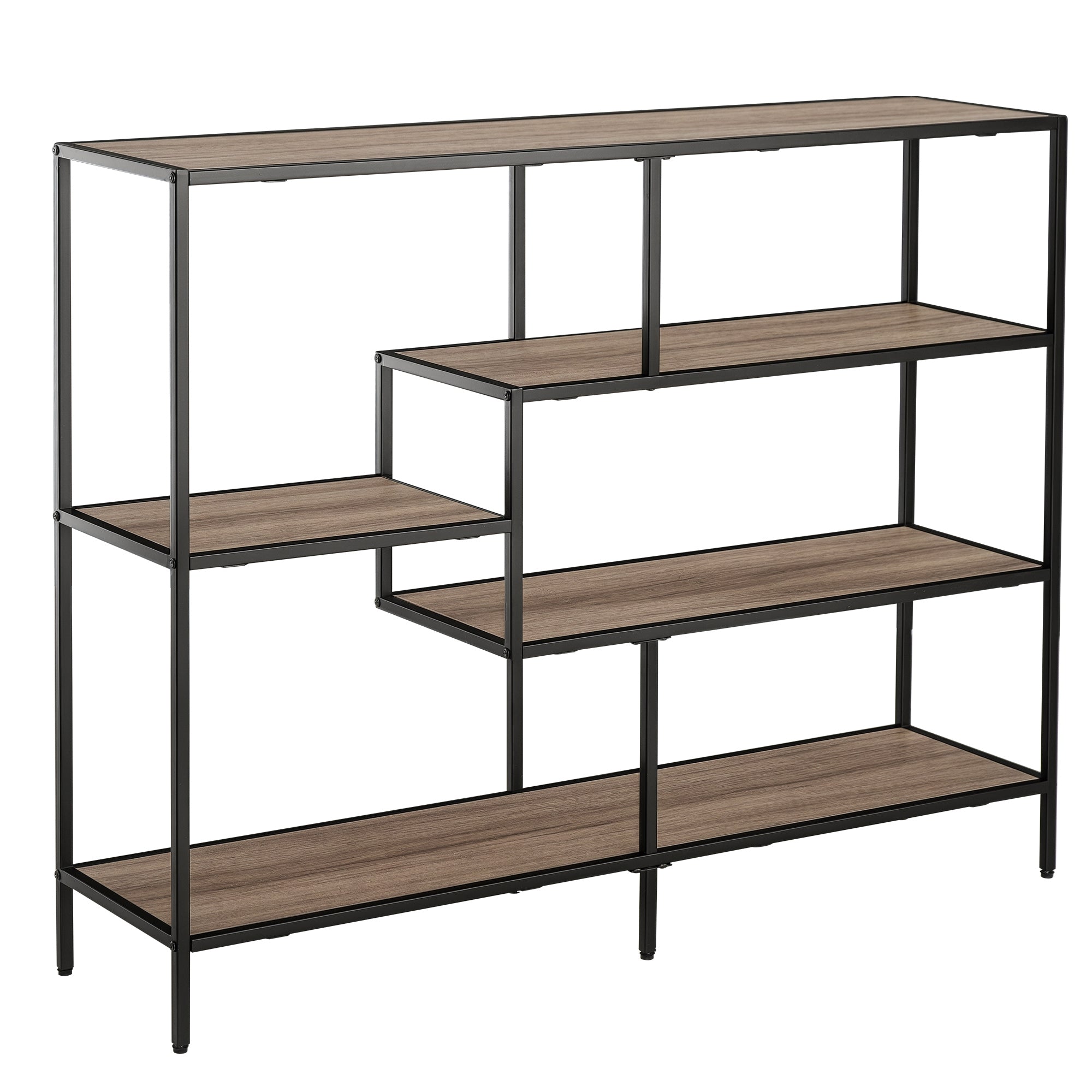 HOMCOM Standregal, Bücherregal im Industrie-Stil, Ablagefach, Küchenregal, P2 Spanplatte, Metall, Schwarz + Hell Eiche, 120 x 32 x 95 cm