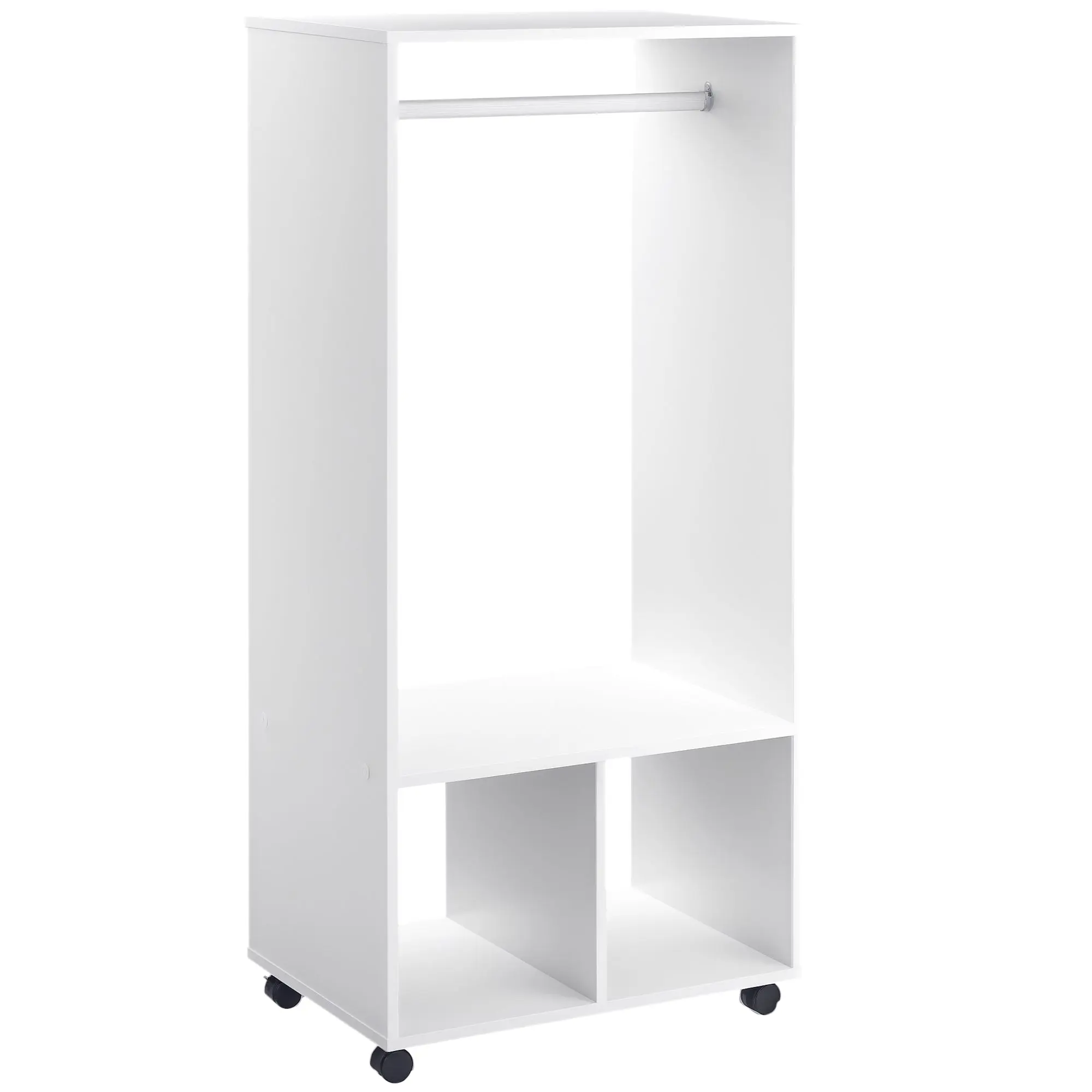 Wardrobe with Wheels Closet for Clothes with Hanging Rail Open Shelves Organizer for Bedroom 60x40x128 cm White