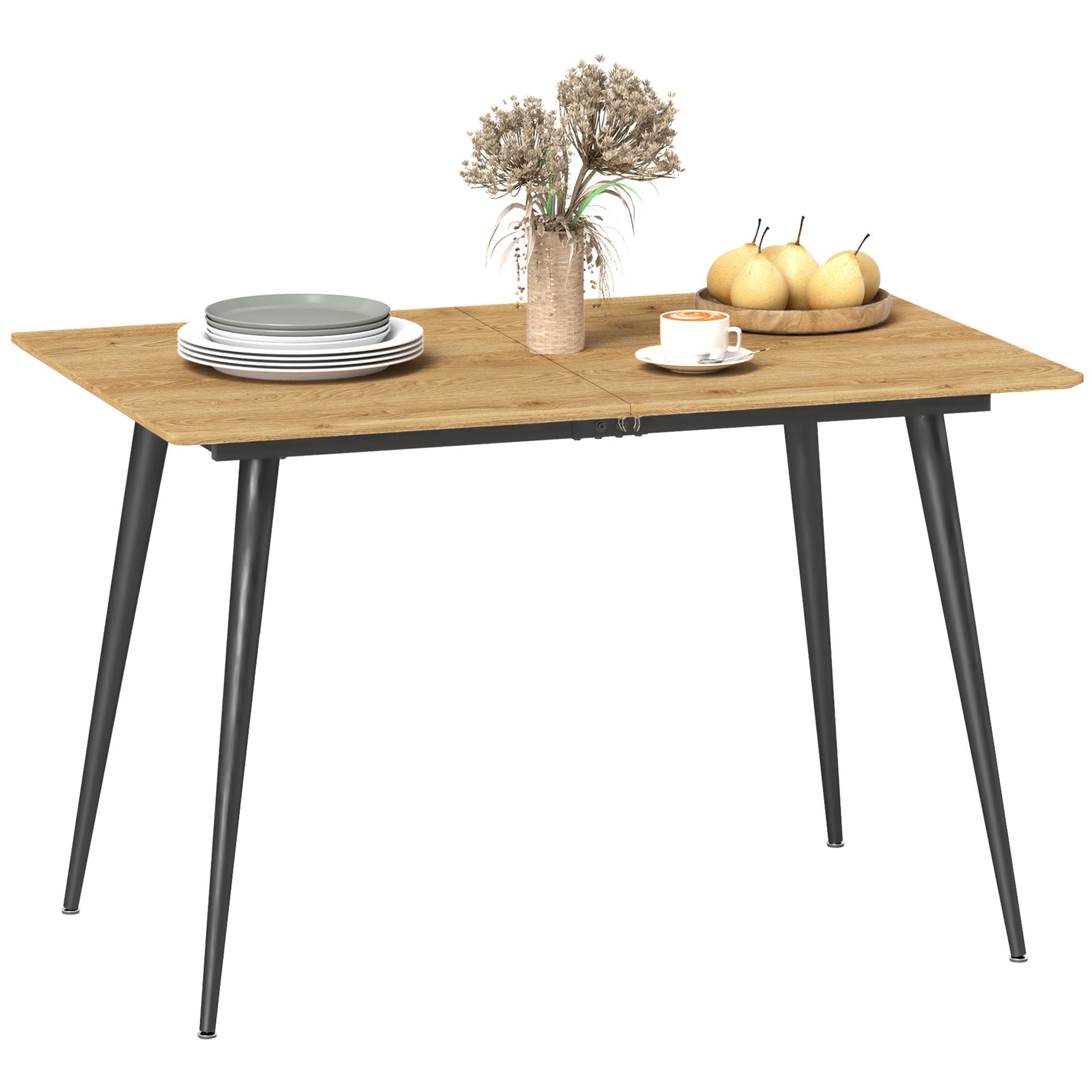 Folding Dining Table, Rectangular Folding Kitchen Table, Extendable Table 120-160 cm for 6 to 8 People with Steel Legs, Natural