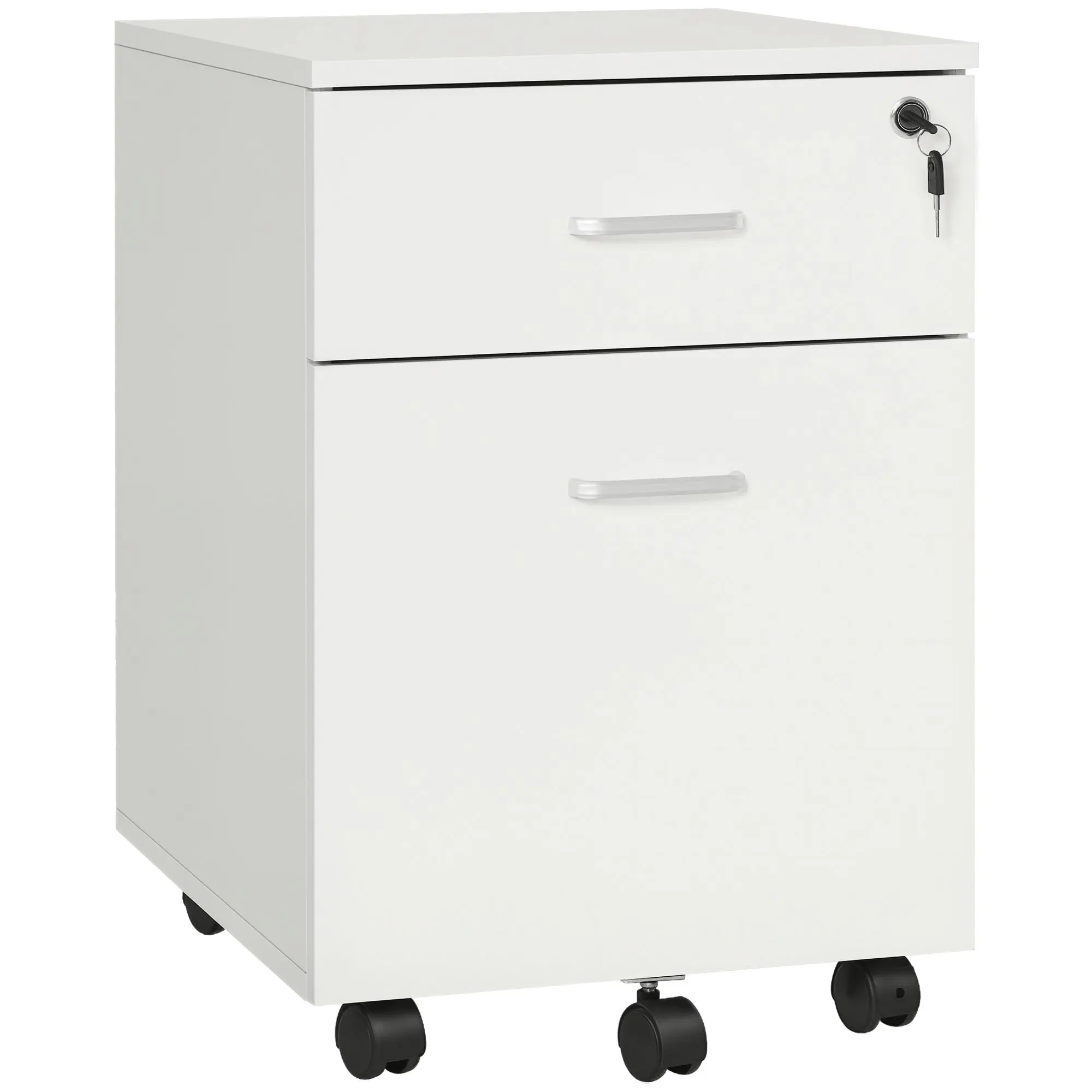 Office Drawer with Wheels Filing Cabinet Desk Drawer with 2 A4 Size Document Drawers Lock and Keys 40x49x58 cm White