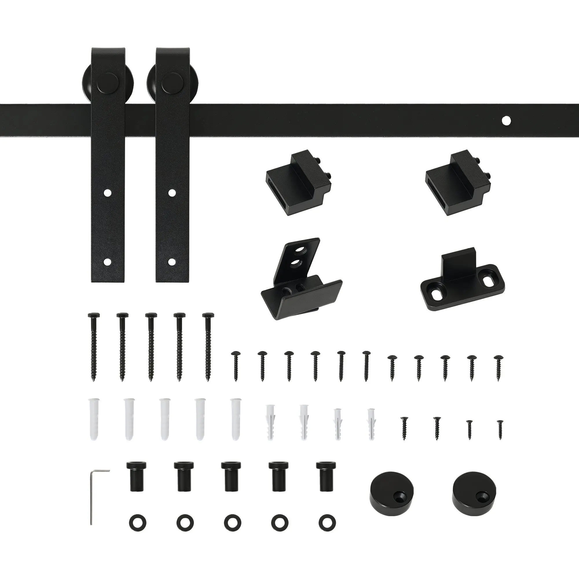 200 cm Sliding Door Complete Set Sliding Door Fitting with Floor Guide, Sliding Door Rail, Sliding Door Rollers System for Single Wooden Sliding Door