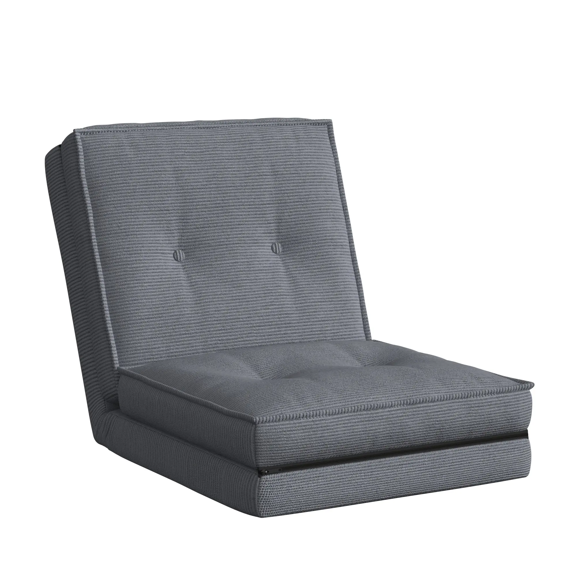Foldable Corduroy Velvet Floor Chair — Plush Padded Lounger, 5-Position Adjustable Backrest, Sofa Bed for Living Room/Bedroom/Office, 23.2 x 90.6 x 5.9 in (59 x 230 x 15 cm), Gray