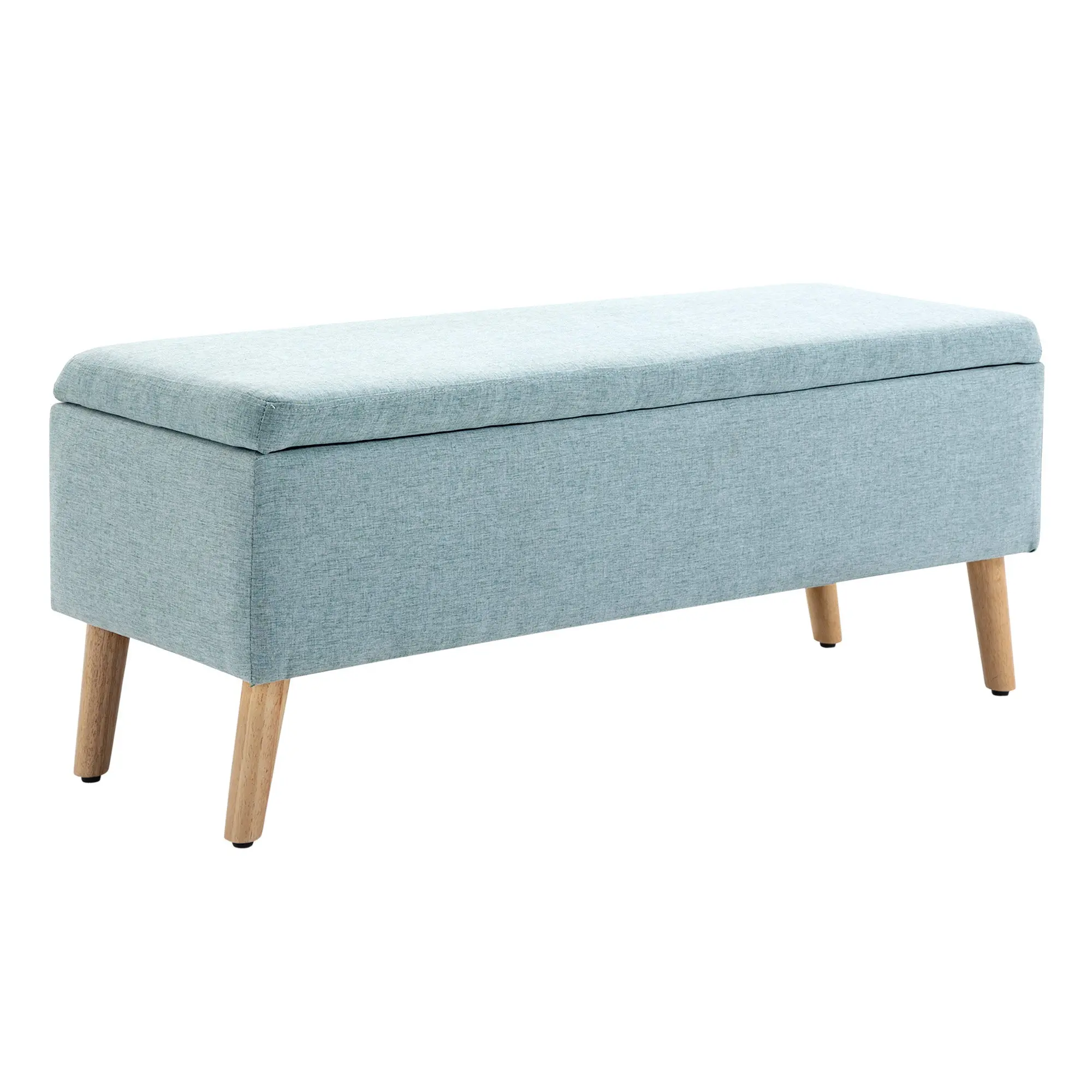 Storage Bench with Linen-Look Upholstery, Bed Bench with Wooden Legs, Storage Trunk for Living Room Bedroom Hallway 110 x 39 x 45 cm, Light Green