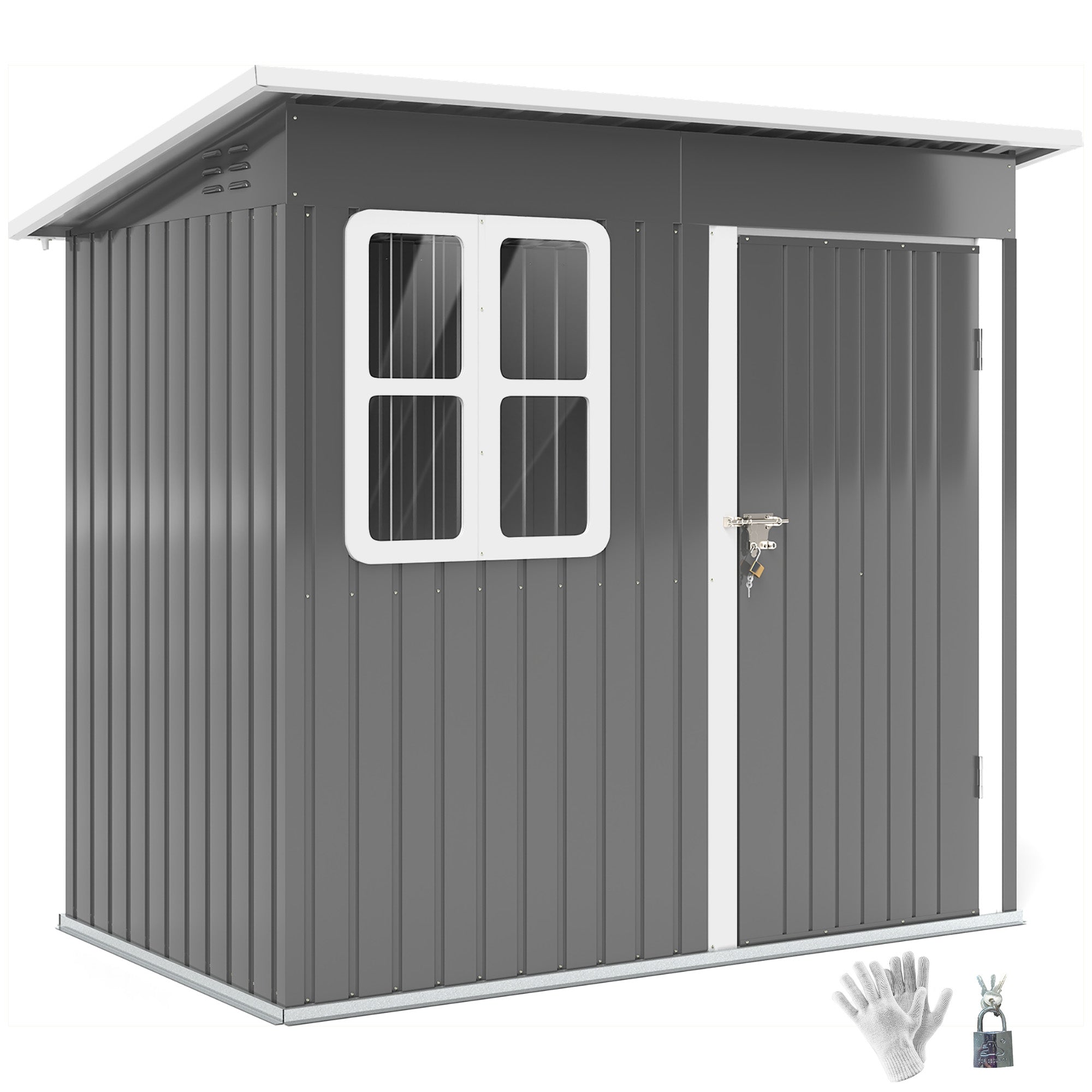 Metal Garden Shed 2.55m² Steel Tool Storage Shed with Pent Roof, Lockable Door, Window and Ventilation, Outdoor Bike Shed Garden Storage House 221x133x190 cm Dark Grey