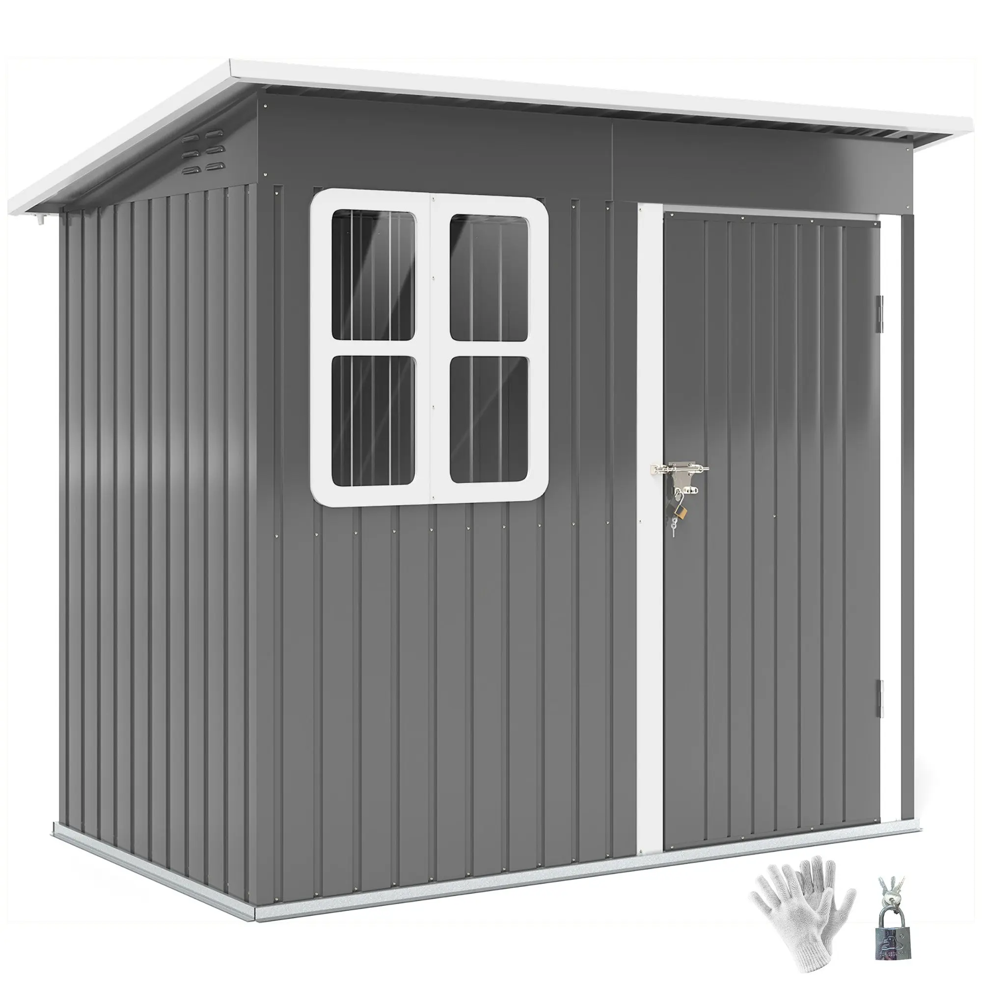 Metal Garden Shed 2.55m² Steel Tool Storage Shed with Pent Roof, Lockable Door, Window and Ventilation, Outdoor Bike Shed Garden Storage House 221x133x190 cm Dark Grey