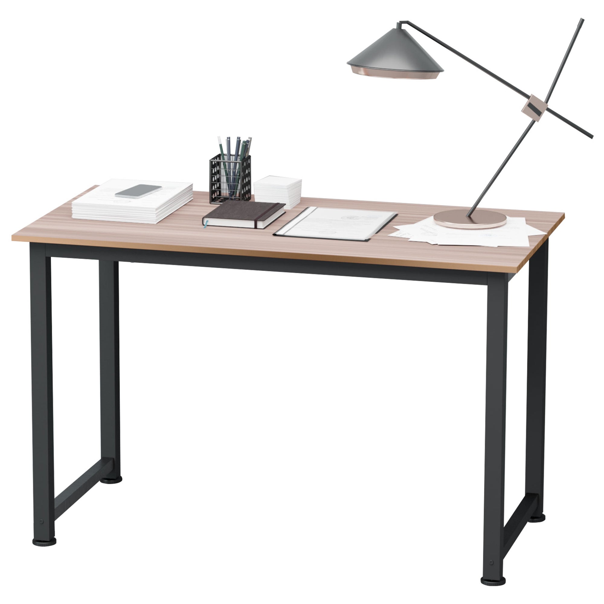 HOMCOM Moderne Schreifdësch mat Stahlrahmen an ajustéierenden Fäiss fir Home Office 120x60x76 cm Schwaarz