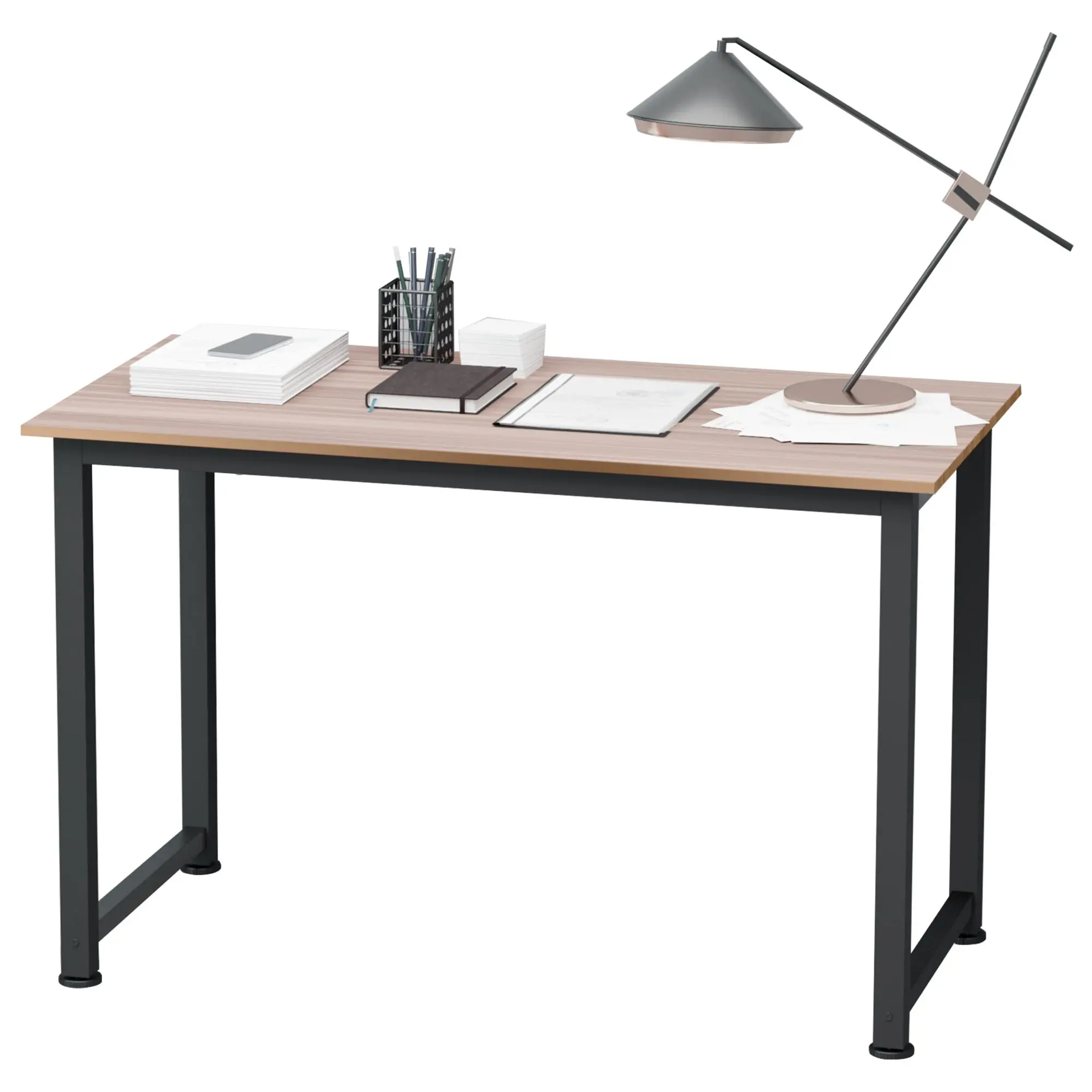 Modern Desk Study Table with Steel Frame and Adjustable Feet Computer Desk for Home Office 120x60x76 cm Black