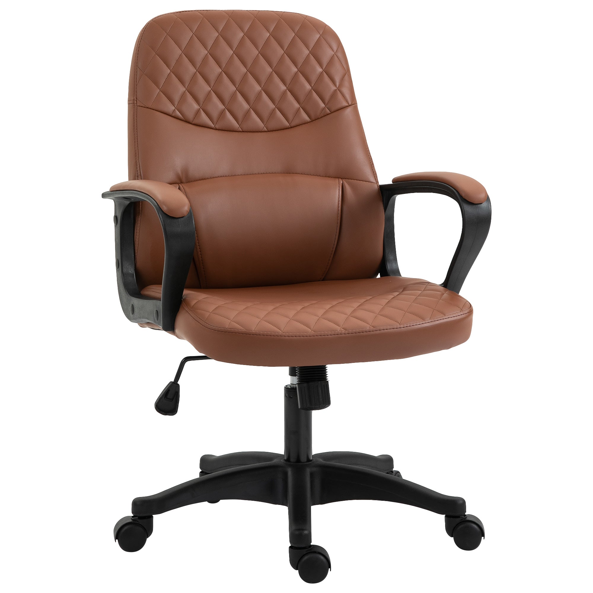 Rocking Office Chair with 2 Massage Points and USB Port, Brown Faux Leather Office Armchair with Adjustable Height, 59x63x92-101cm