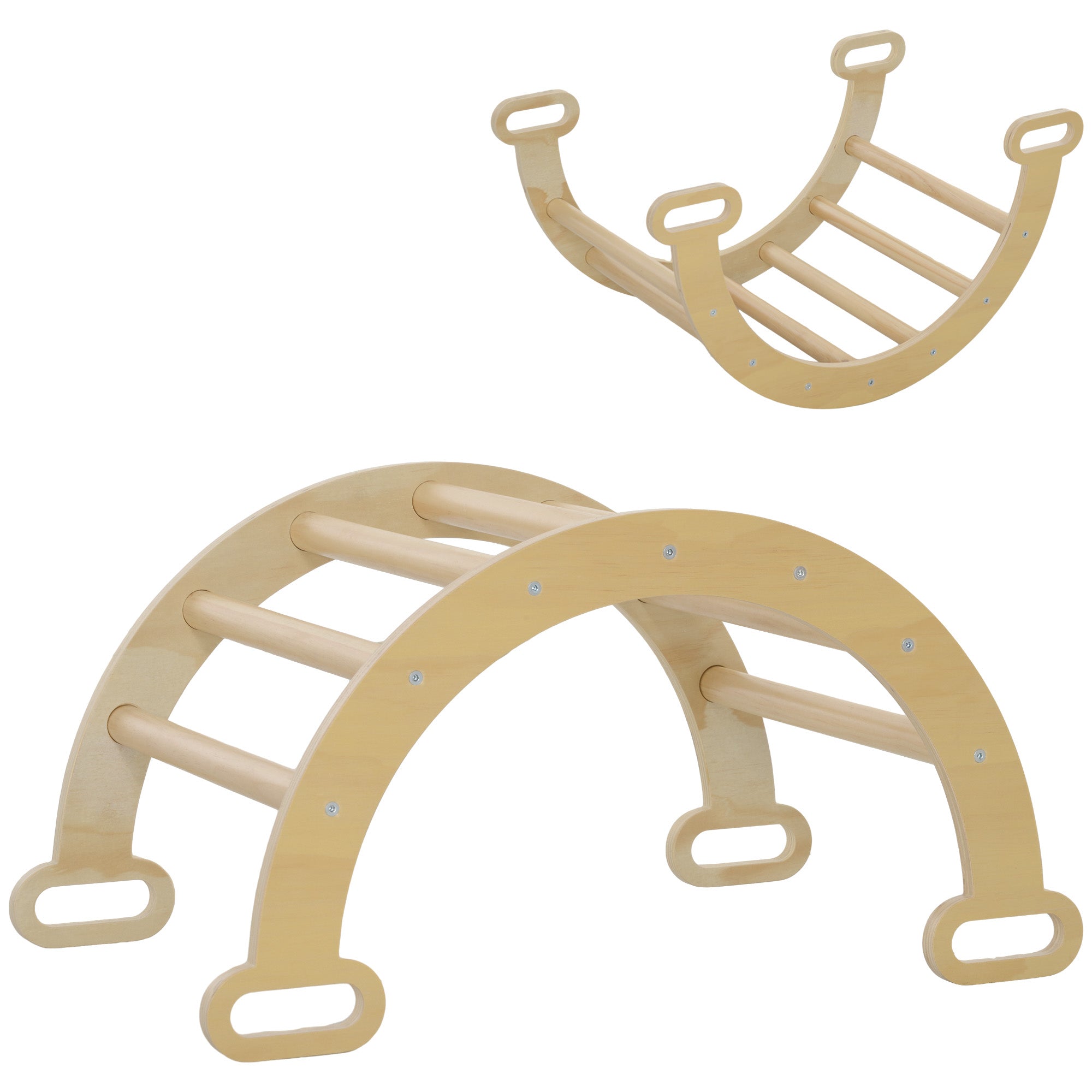 AIYAPLAY Arche d'Escalade pour Enfants, Arche pour Bébé, Parcours de Motricité, Aire de Jeu Intérieure en Bois à Balancer pour Garçons & Filles, Nourrissons de 18 à 48 Mois, Finition Bois Naturel