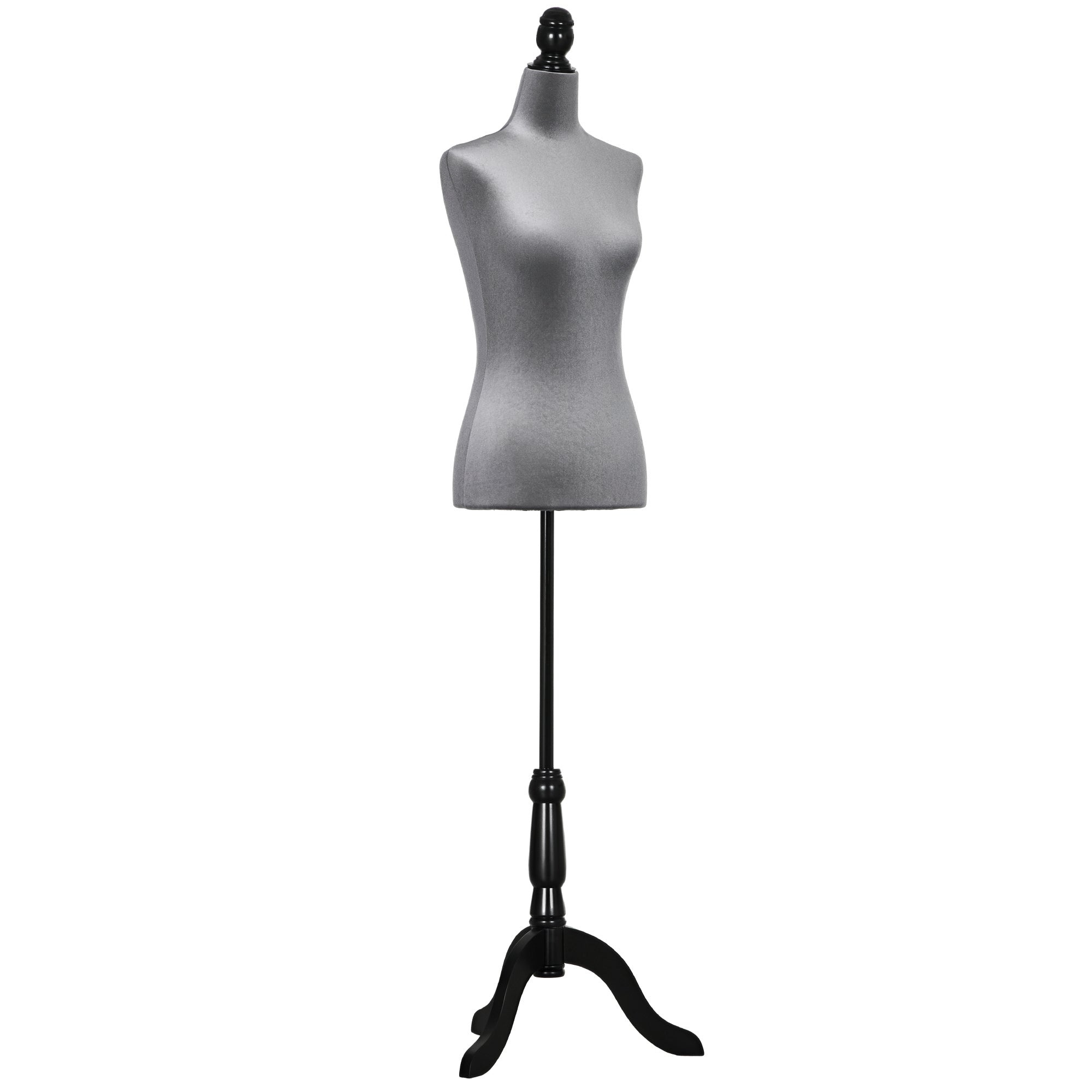 HOMCOM Damen Schneiderpuppe Verstellbar 130-168 cm mit Holzstativ für Modefotografie und Kleidungsausstellung in Grau