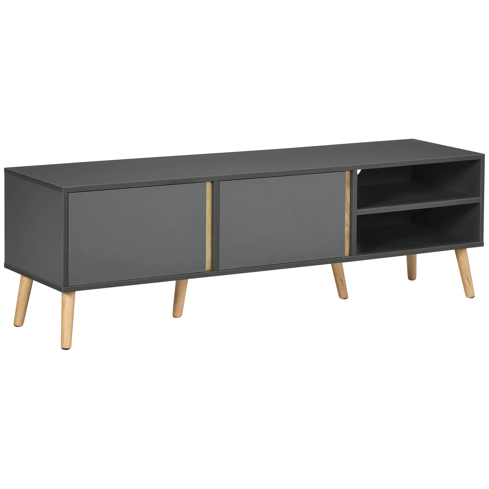 TV Stand TV Bench for up to 55-Inch TV Scandinavian Design 2 Doors 2 Shelves with Cable Management 150 x 35 x 45 cm Dark Grey