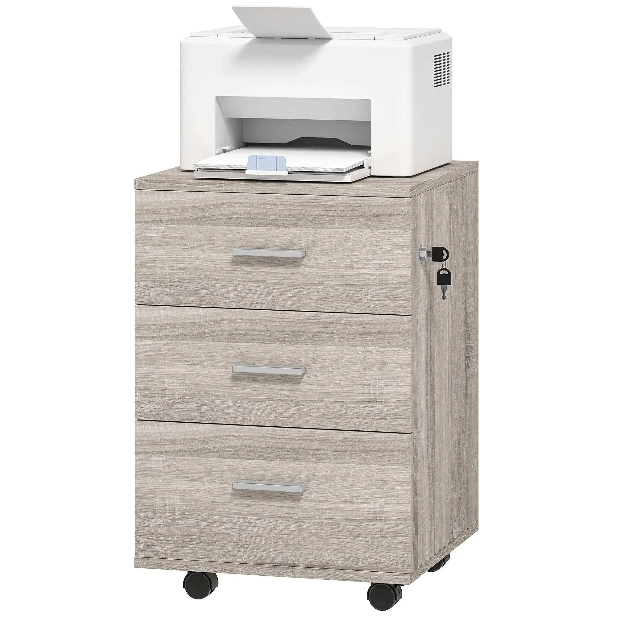 3-Drawer Mobile Desk Cabinet with Lock & Wheels, Gray (15.7 × 15.7 × 24.2 in)