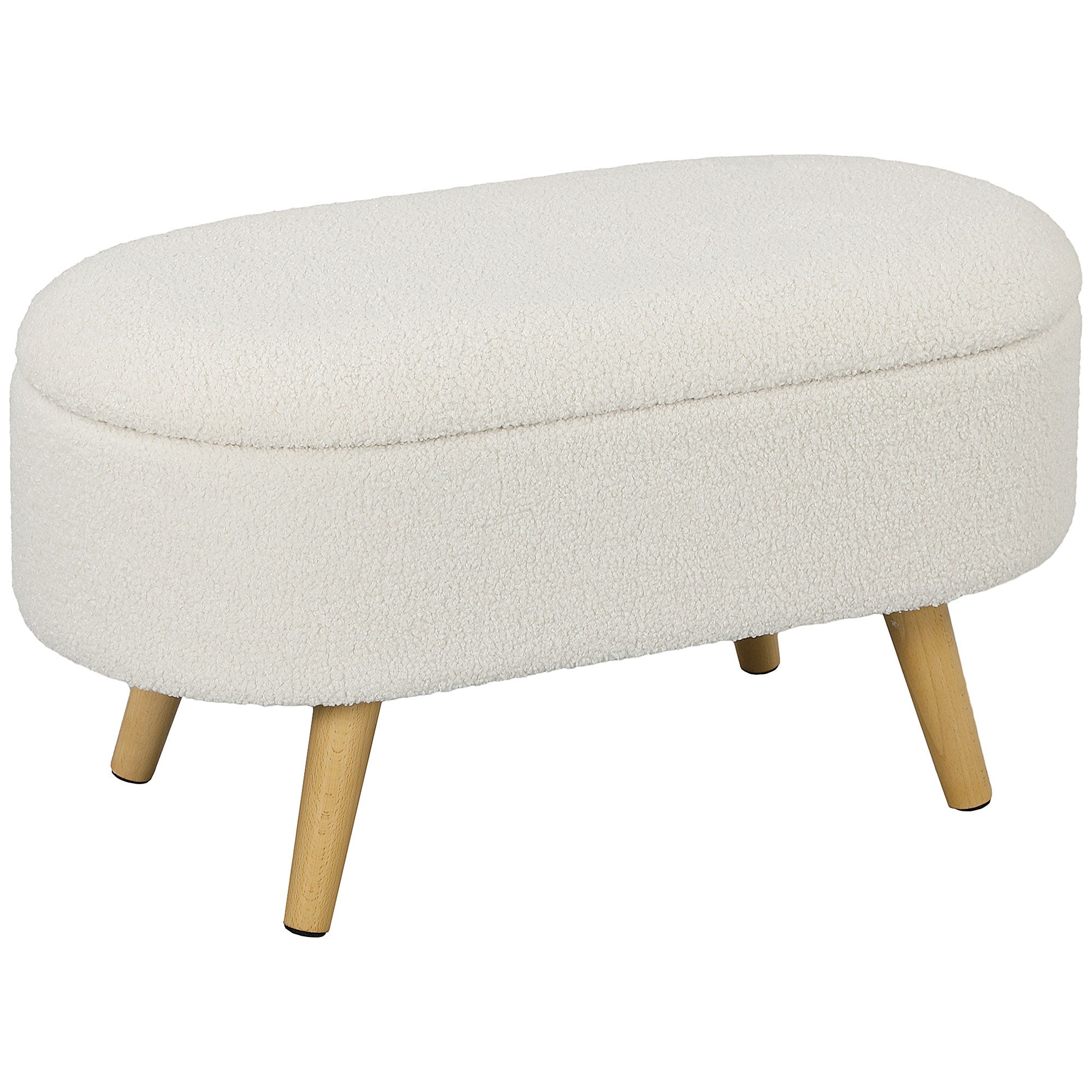 HOMCOM Tárolópad, Kárpitozott Pad Fedéllel, Ágy Pad Teddy Velúr Hatással, Előszobába, Hálószobába, Nappaliba, Fa Keret 82 x 41 x 45 cm Fehér