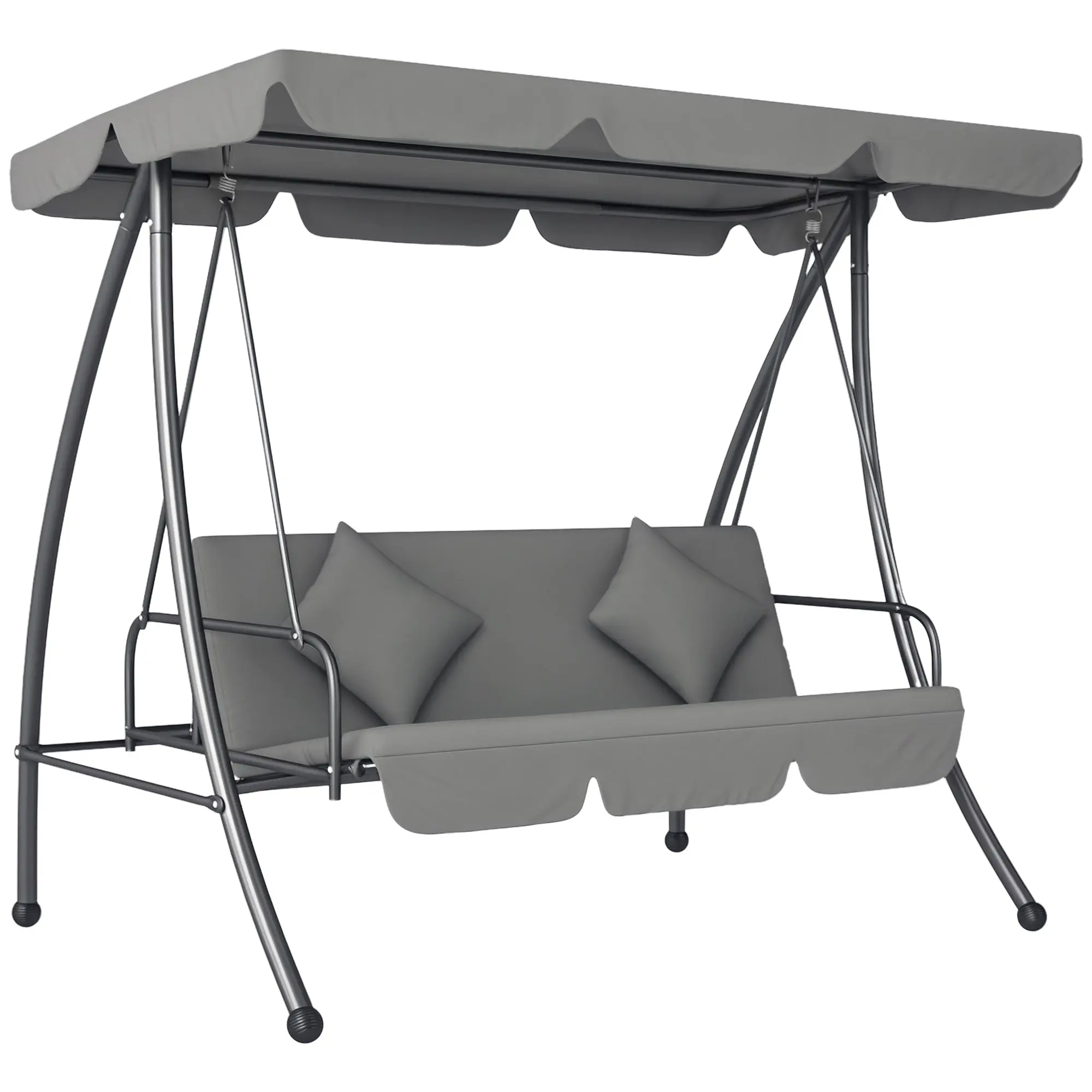3-Seat Convertible Garden Swing with Adjustable Canopy and Mattress Included, Metal & Polyester, Black/Light Gray