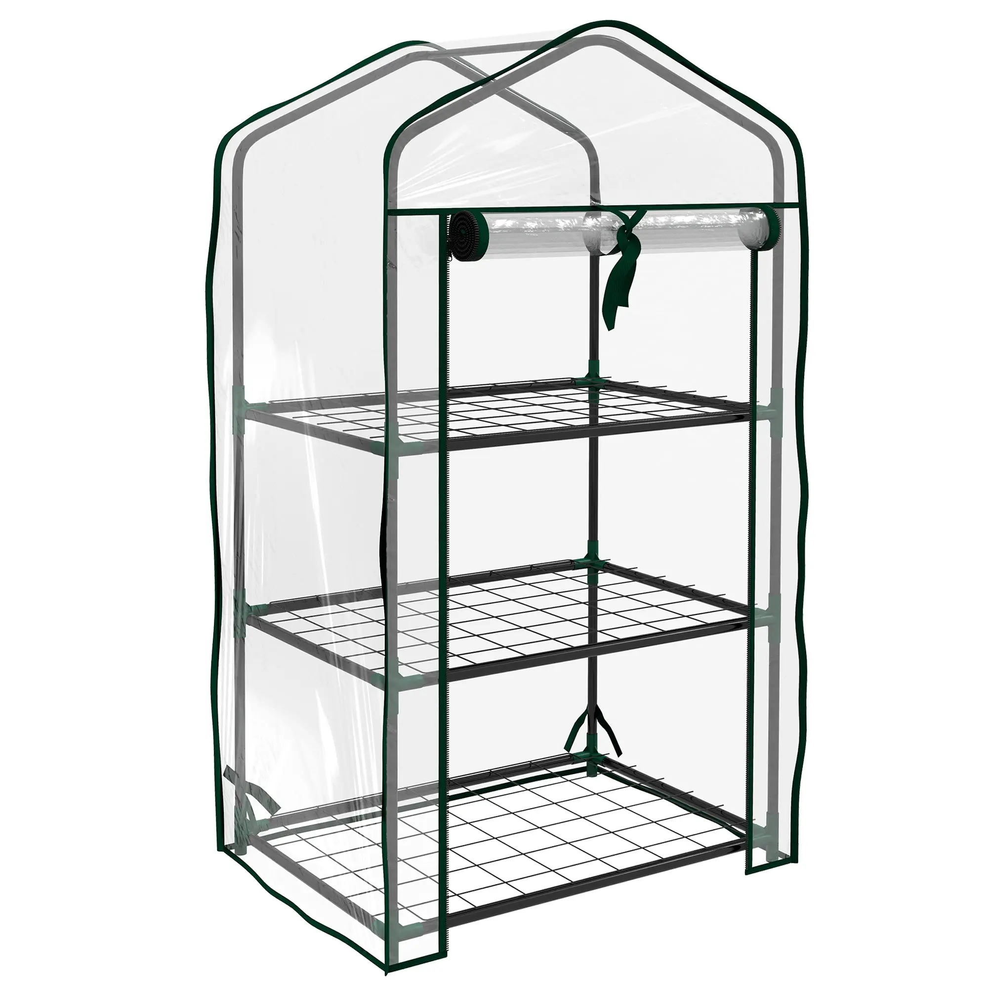 3-Tier Garden Greenhouse Terrace Greenhouse with 3 Shelves 1 Zippered Door for Plant Flower Vegetable Cultivation 59x39x127 cm Transparent