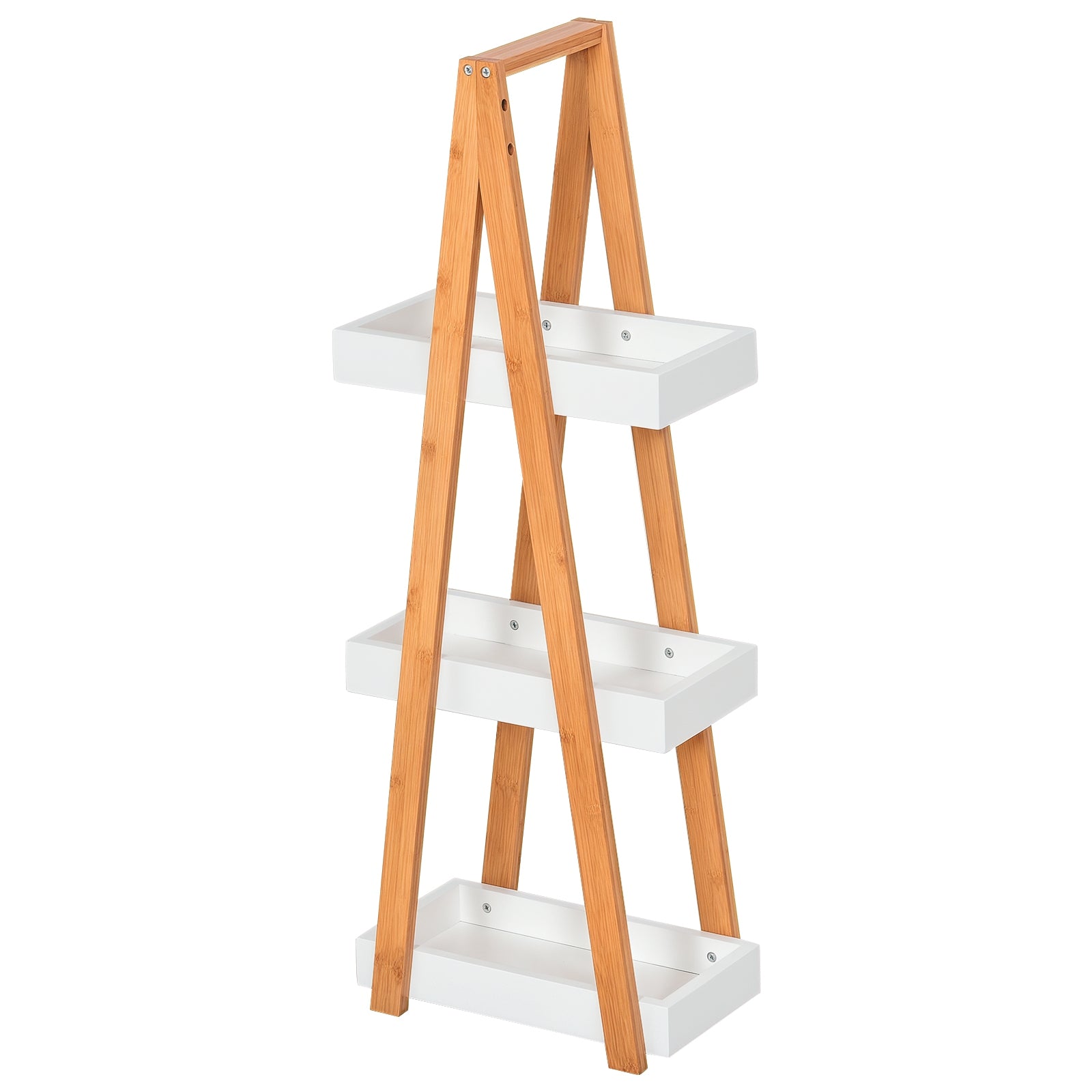 kleankin Bambus Badezimmerregal mit 3 Regalen, Holz-A-Rahmen, 30x18x81 cm, Natur und Weiß