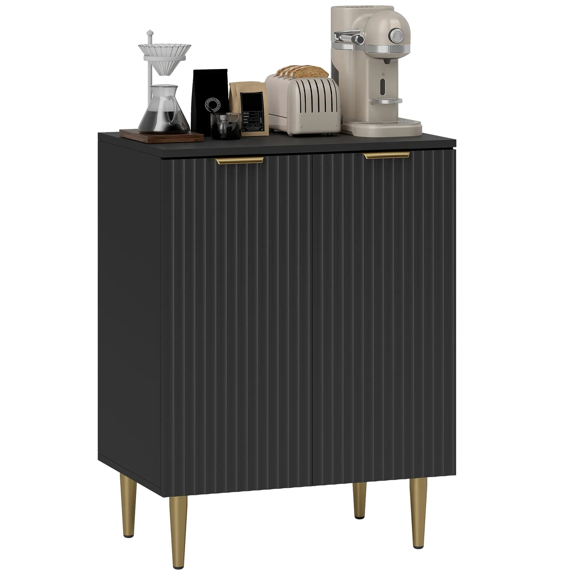 Kitchen Sideboard — 2-Door Storage Cabinet with Adjustable Shelf & Metal Legs for Living Room/Dining Room, 23.6 x 15.7 x 31.5 in, Black