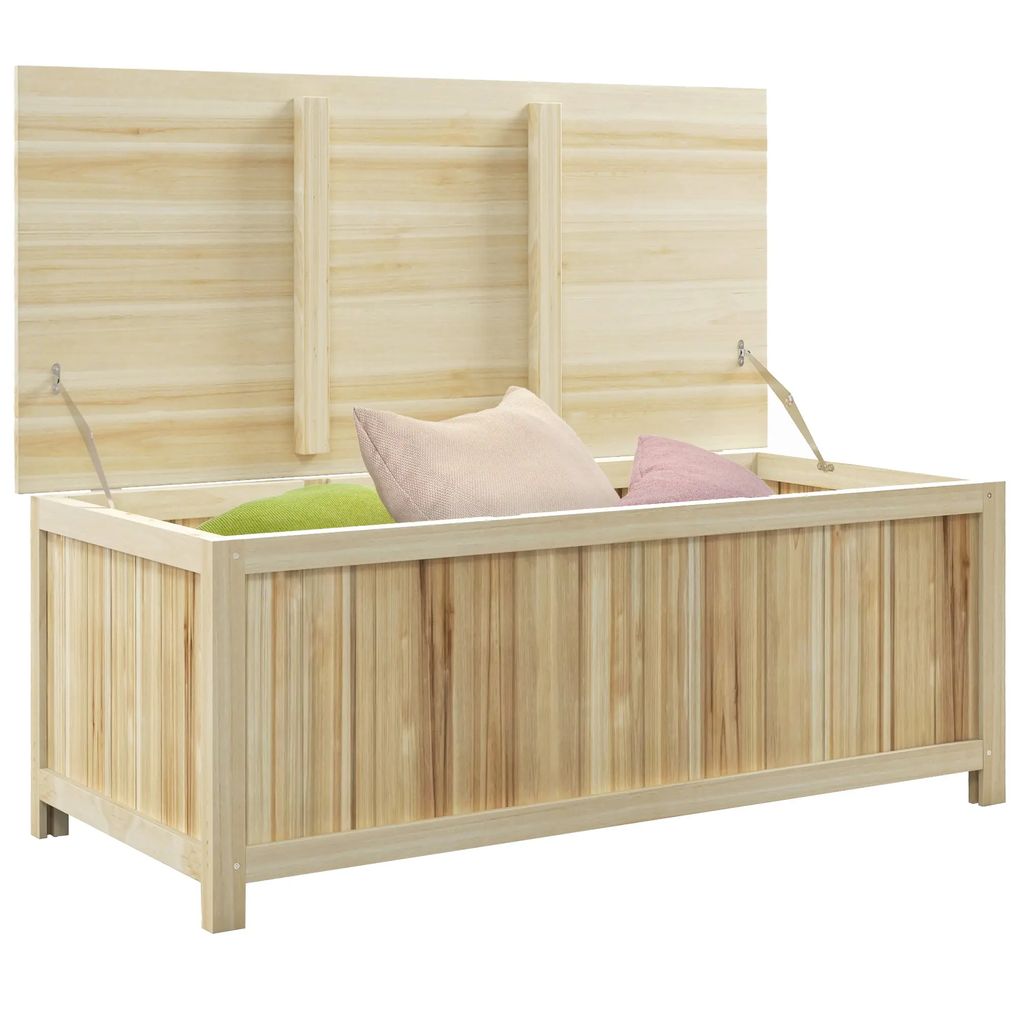 172L Wood Garden Storage Chest with Struts, for Outdoor - 120L x 55W x 45H cm