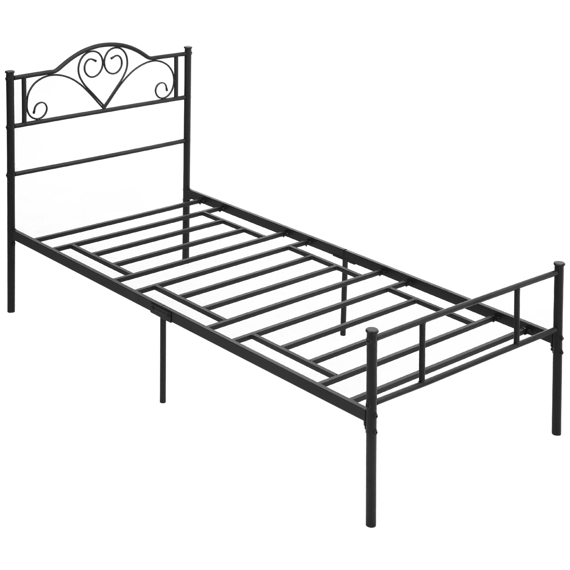 HOMCOM Einzelbett Rahmen aus Stahl 95x211x106cm, integrierten Latten, Kapp a Foussplack, Storageraum ënner dem Bett, Schwaarzt