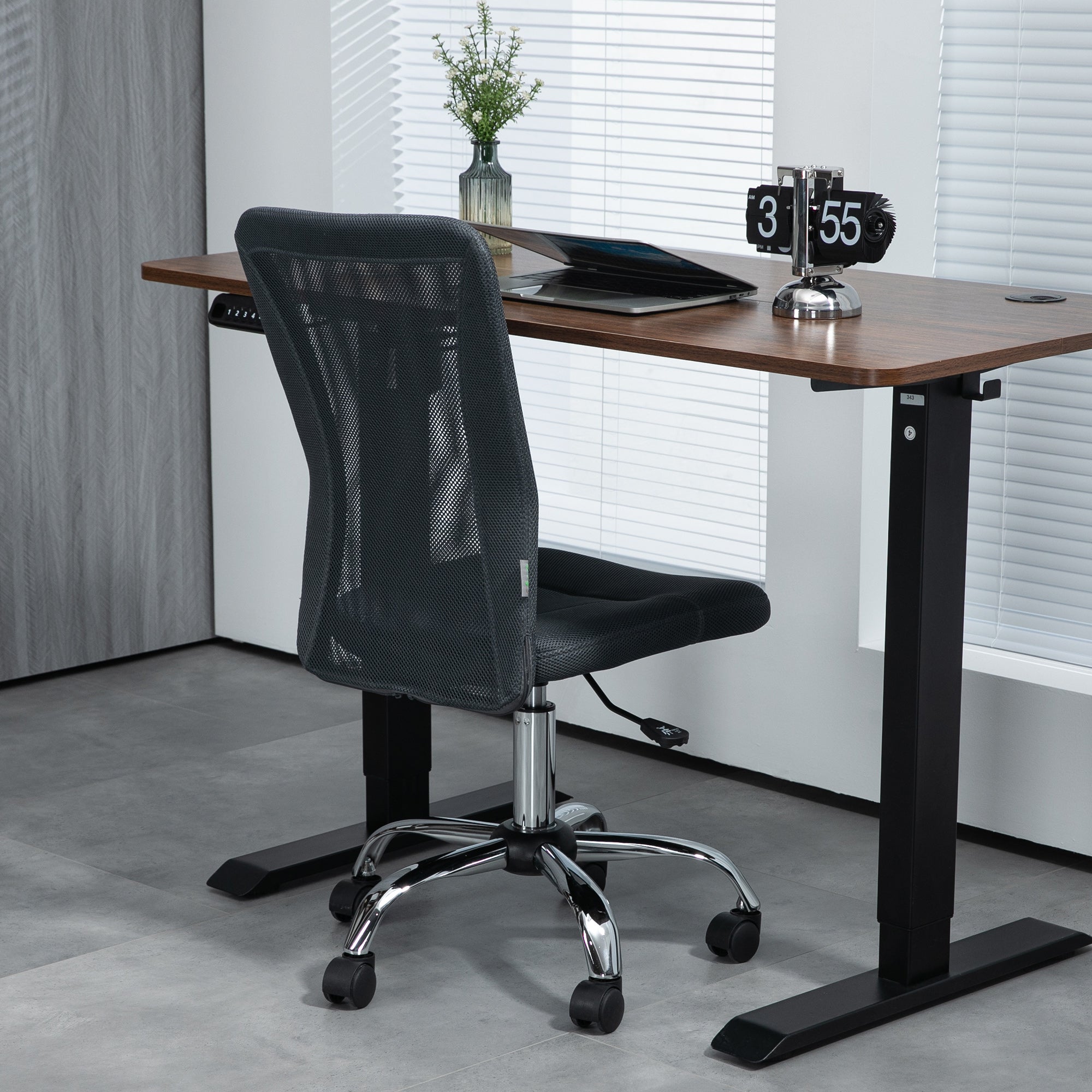 Ergonomic Office Chair Adjustable Height Manager Chair Chrome Base 360° Swivel Mesh Fabric Cover Dark Grey