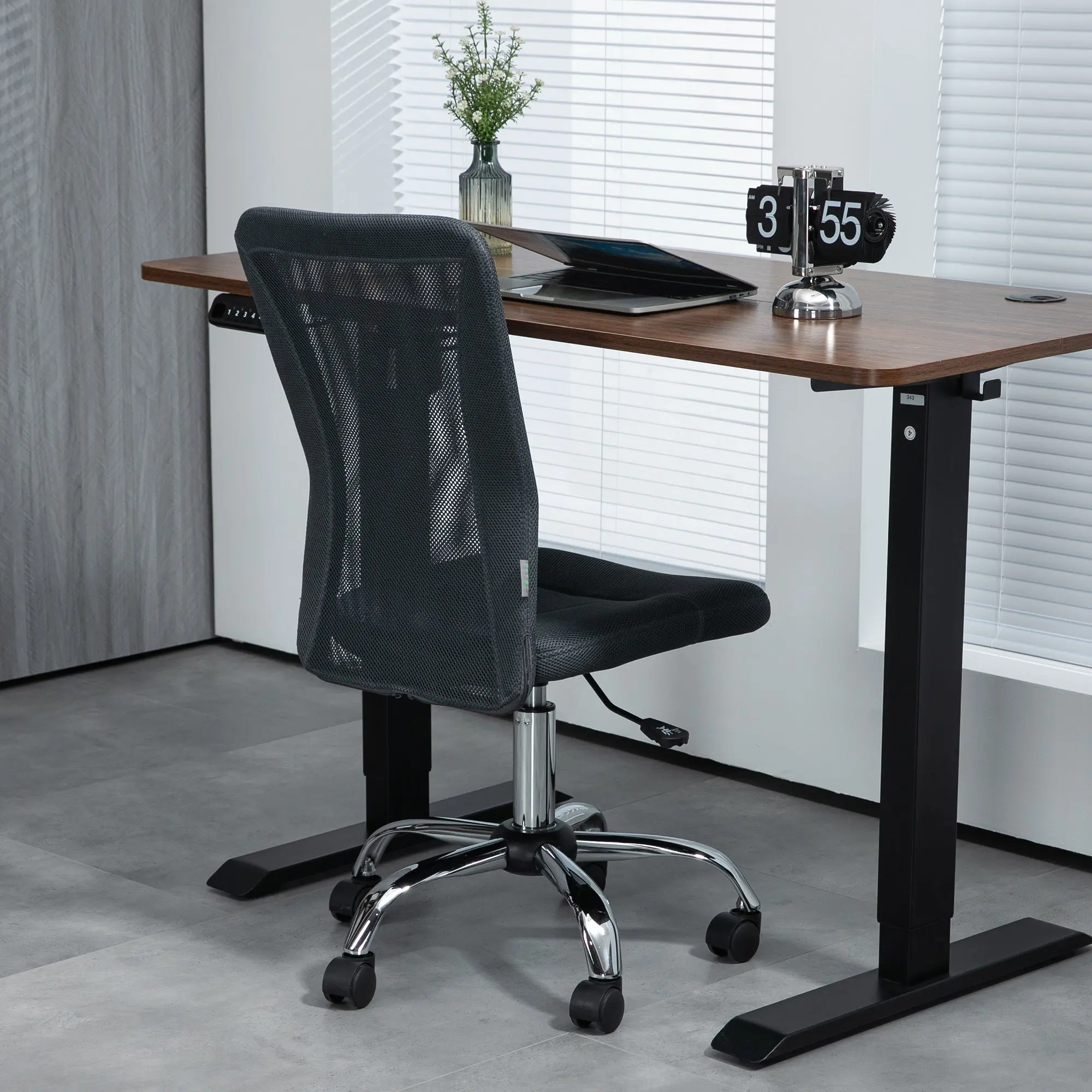 Ergonomic Office Chair Adjustable Height Manager Chair Chrome Base 360° Swivel Mesh Fabric Cover Dark Grey