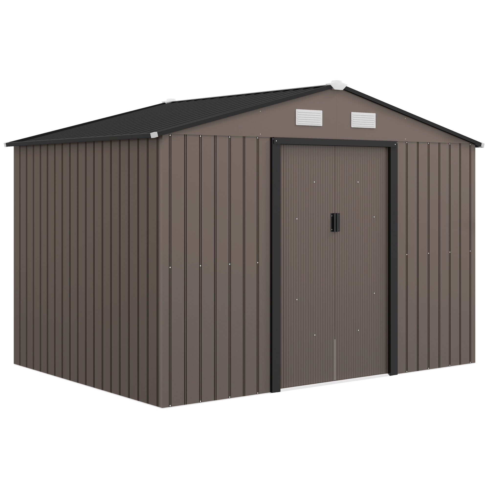 Outsunny XXL tsingitud terasest aiamaja 5,4 m² (277 x 195 x 192 cm) – vundamendikomplekt, lukustatavad liuguksed ja 4 ventilatsiooniava, pruun