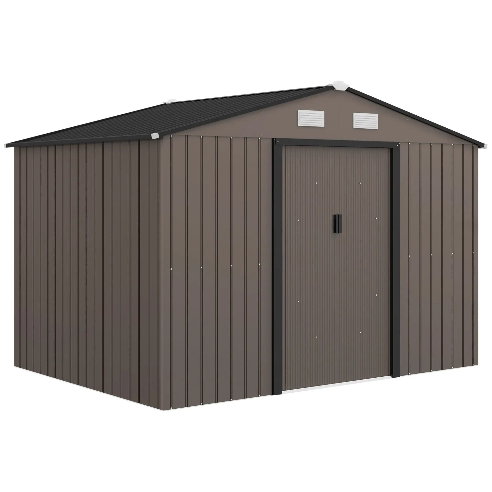 XXL Metal Garden Shed 5.4m² Galvanized Steel Outdoor Storage Shed with Foundation Kit Lockable Sliding Doors Ventilated Tool Shed for Garden Patio Backyard 277x195x192 cm Brown