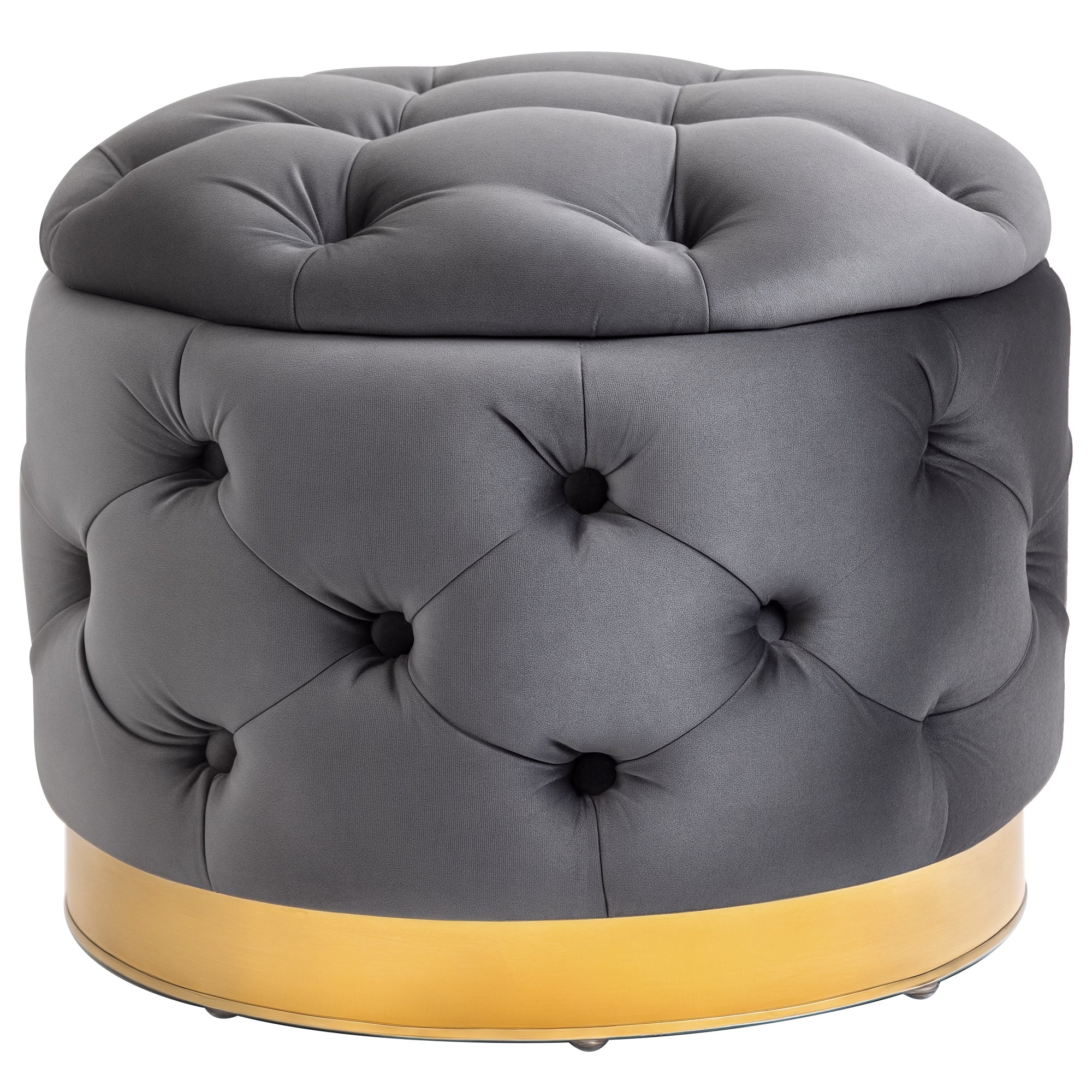 Vintage Ottoman, Storage Ottoman Bench Footstool Footrest with Storage, Upholstered Ottoman, Metal, Foam, Charcoal Gray, 55 x 55 x 42 cm