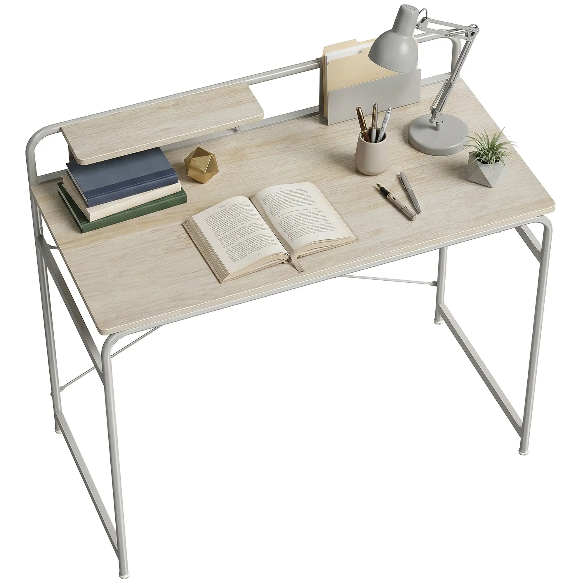 Computer Desk — Modern Desk with Shelf & Metal Frame, Easy Assembly for Home Office, Bedroom, Small Spaces — 38.6 x 18.9 x 34.8 in, Oak