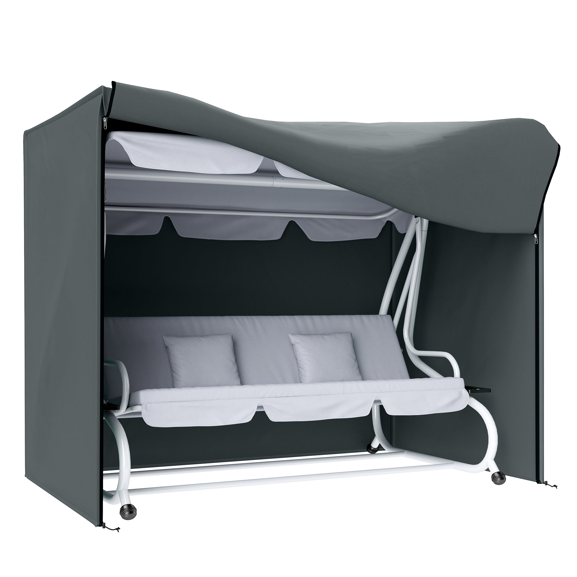 3-Seater Hollywood Swing Cover, Waterproof & Weatherproof Protective Cover for Garden Swing, Windproof & UV-Resistant, 420D Oxford Fabric, 220 x 125 x 172 cm, Gray