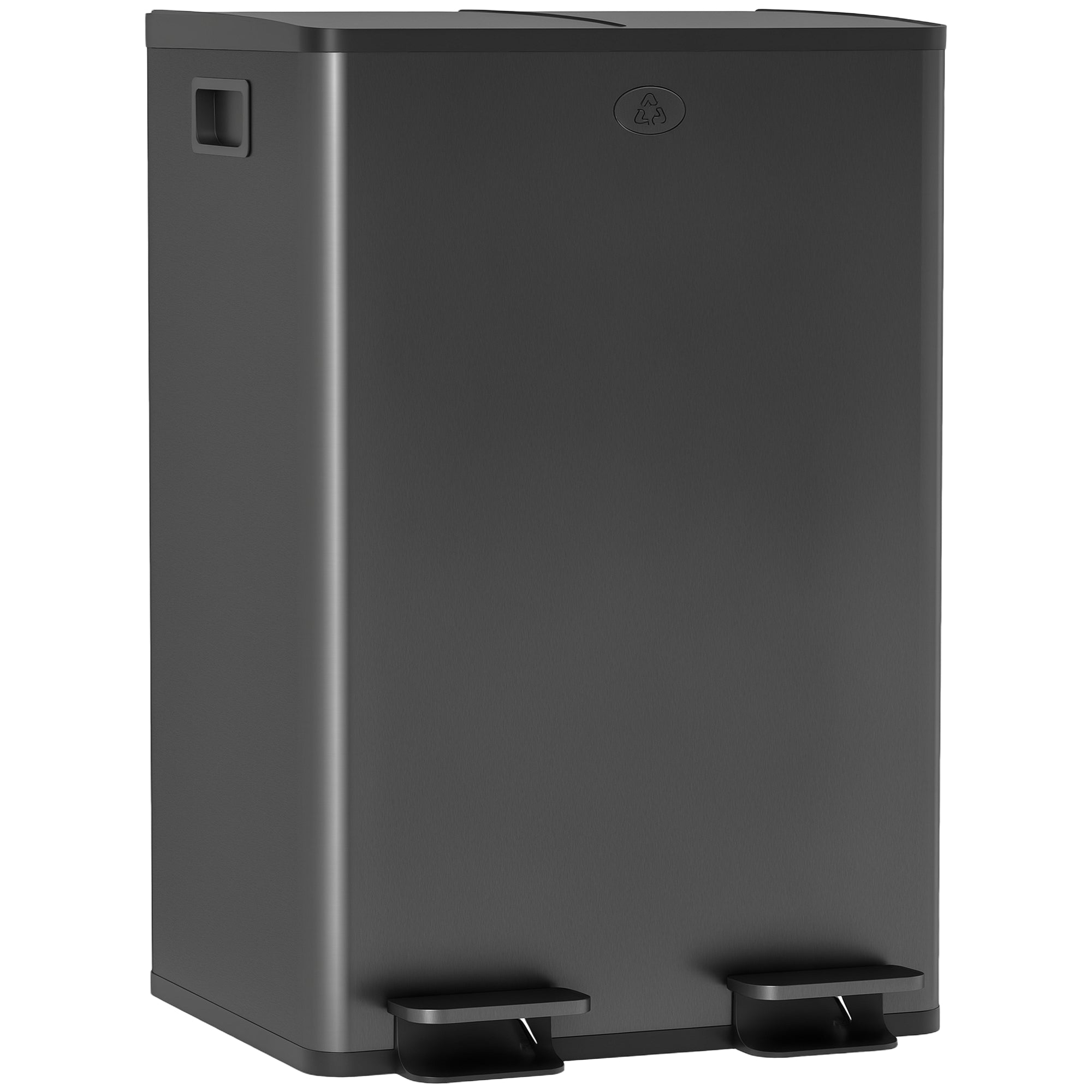 Dual-Compartment Step Trash Can 2 x 28 L – Stainless Steel Kitchen Bin with Removable Inner Buckets, Soft-Close Lids, Fingerprint-Resistant, Black
