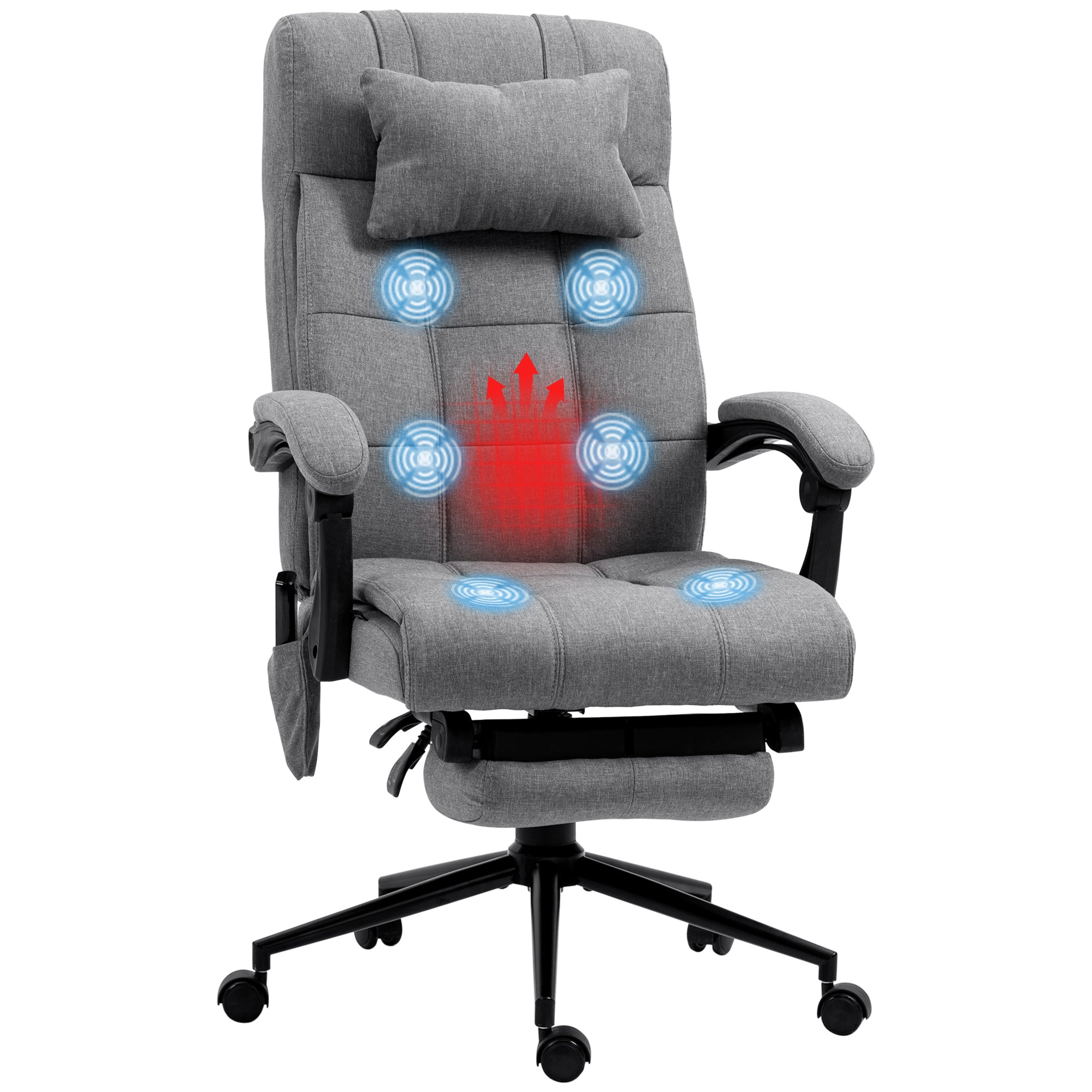 Office Chair with Massage Function, Ergonomic Desk Chair with Reclining Function, Lumbar Heating, Height Adjustable Computer Chair with Headrest, Footrest, Gray