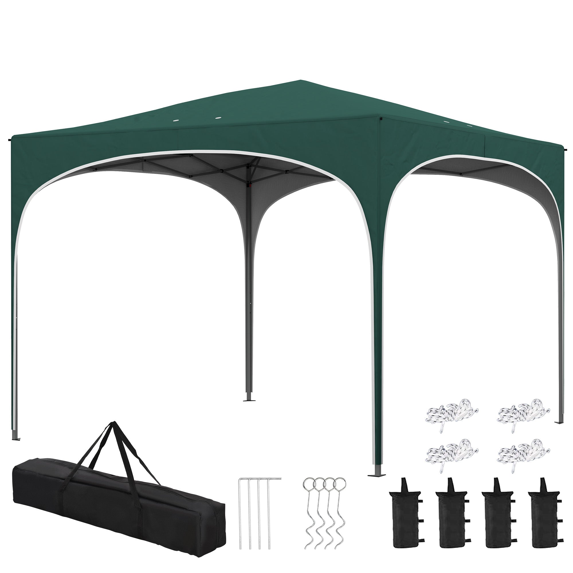 Outsunny Αναδιπλούμενος Κήπος Γκαζebo για 6-9 Άτομα, 3x3m με Ρυθμιζόμενο Ύψος και Τσάντα Μεταφοράς, Μεταλλικό Σκελετό με Σχοινιά, Πατήματα και Σάκους Άμμου, 295x295x255 εκ., Πράσινο