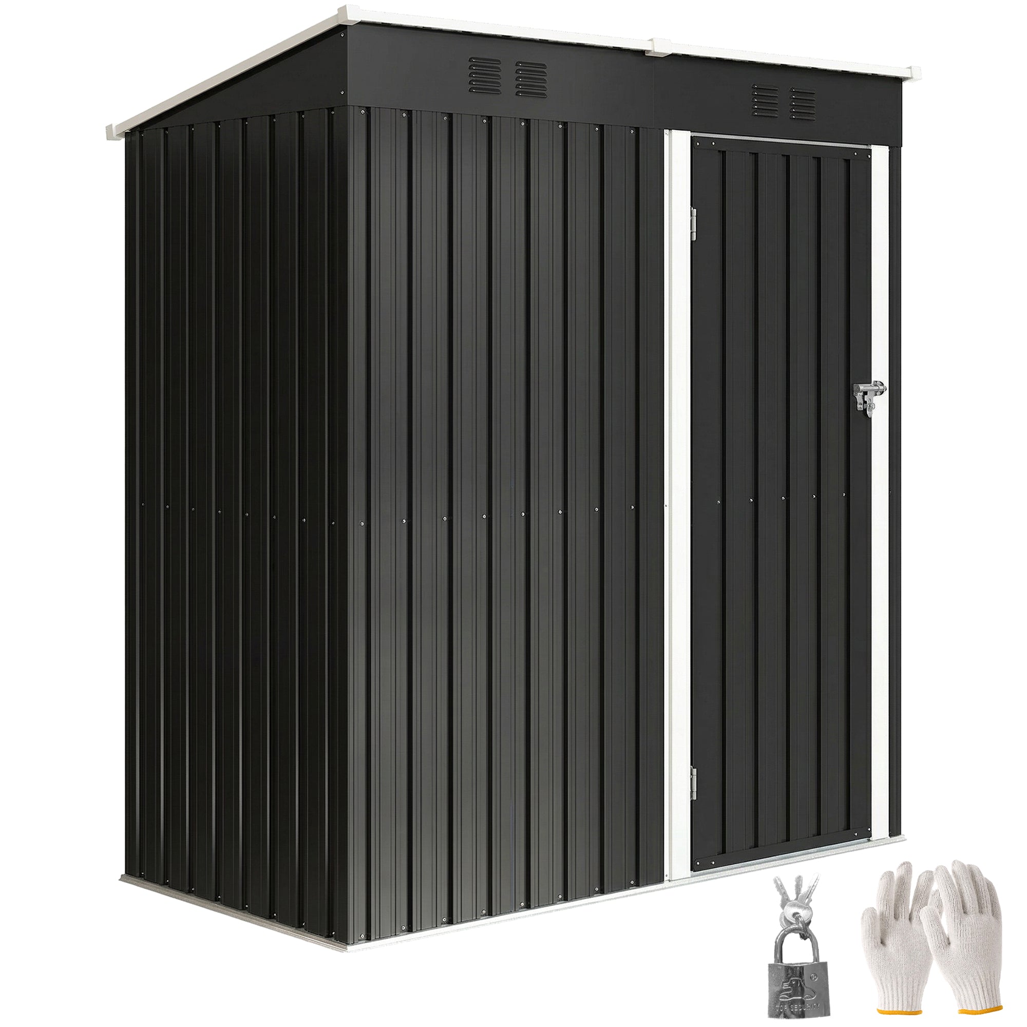 Outsunny välitingimustesse mõeldud metallist aiakuur 1,37 m², 163 x 90 x 179 cm – lukustatav uks, ventilatsiooniavad, tööriistade hoiustamine, tumehall