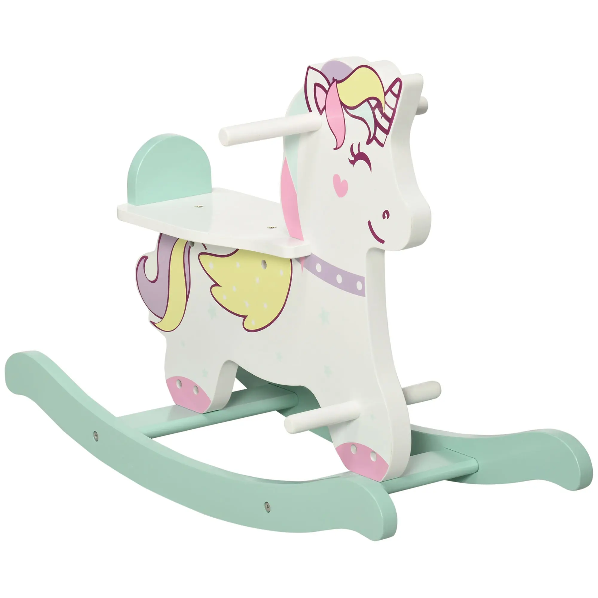Rocking Horse for Children 1-3 Years with Handles, Rocking Horse with Backrest and Pedals in MDF, 68cm x 27cm x 47.5cm, Blue Pink White