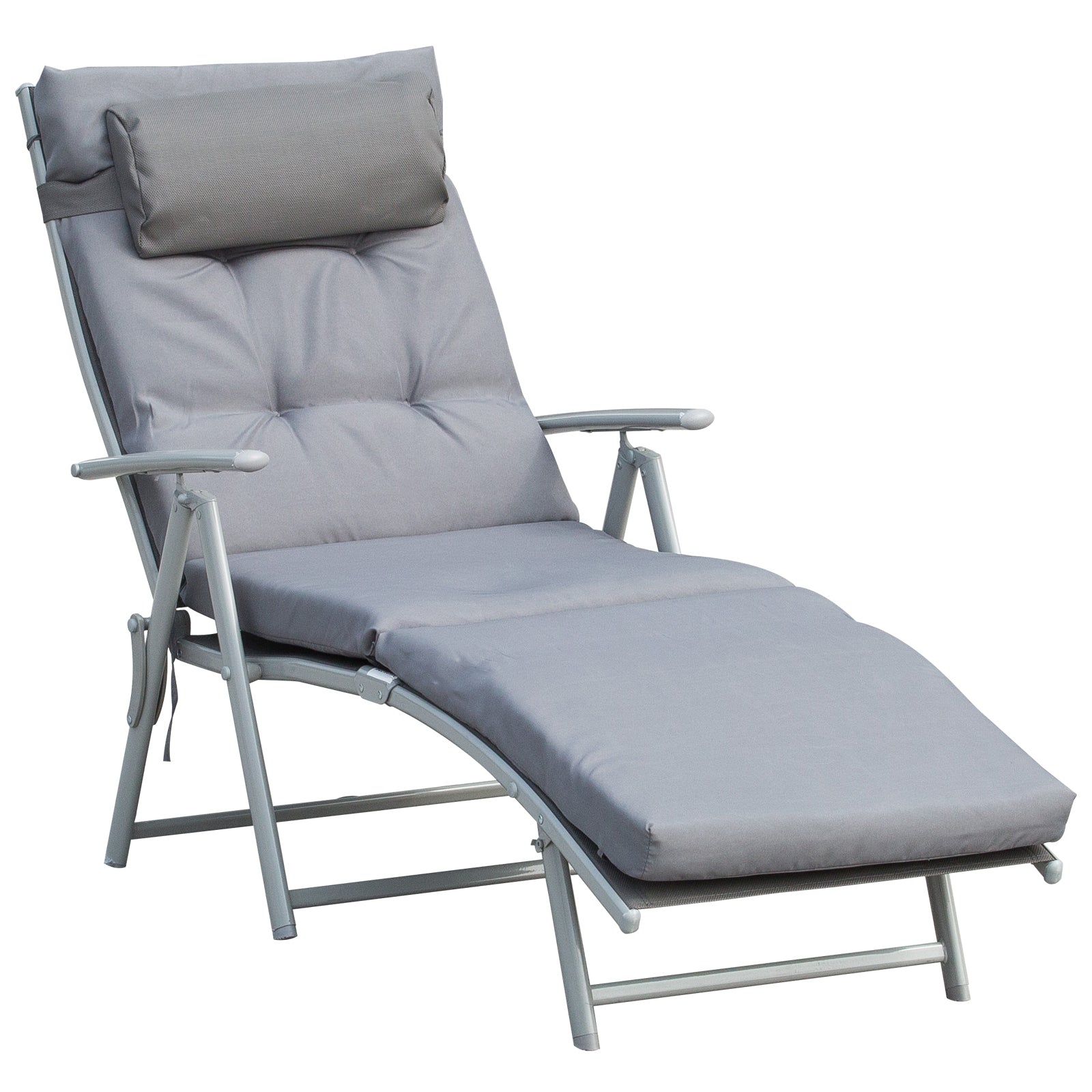 Outsunny Klapbare Sonnelounger Strandlounger mat Kapp Këssen Sëtzkëssen Recliner Stull mat 7-Positiounen Adjustable Récklehne Gartelounger Relax Lounger bis 165 kg Kapazitéit, fir Gaart Vakanz Draußen