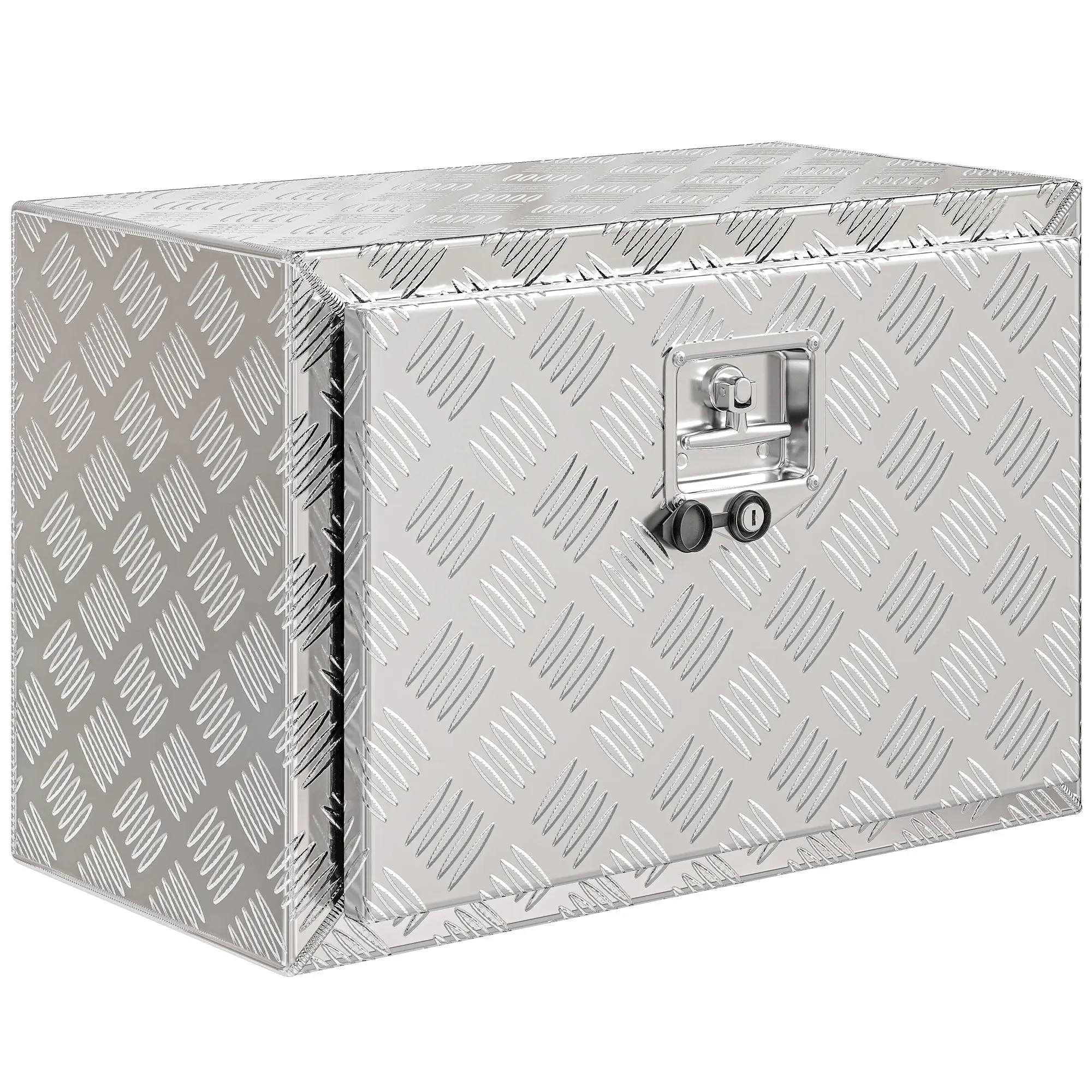 Aluminum Truck Toolbox, 24 x 14 x 16 in (60.9 x 35.5 x 40.6 cm), 76 L Diamond-Plate Storage Box with Lock & Keys, Flip Lid, for Trailer/RV, Silver
