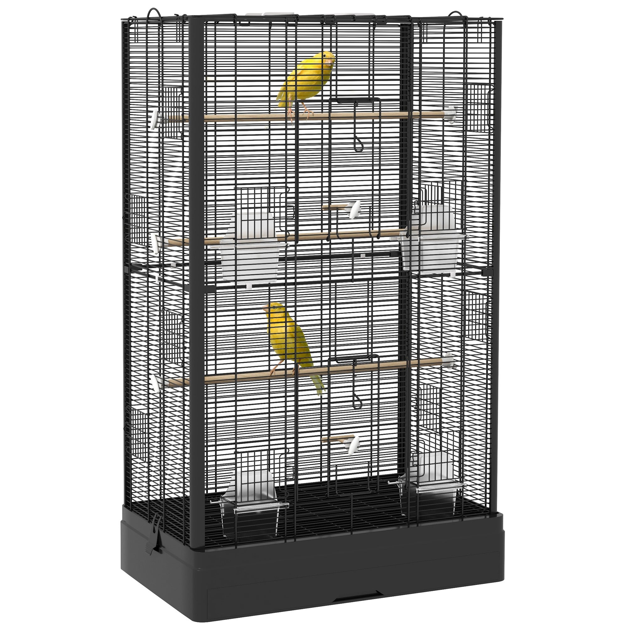 PawHut Κλουβί Πουλιών 61x36.5x98 cm με Πόρτες, Κεφαλές, Αφαιρούμενο Δίσκο, Δοχεία Τροφίμων και Χερούλια για Νεοσσούς, Παπαγάλους, Φίντζες, Καναρίνια Μαύρο