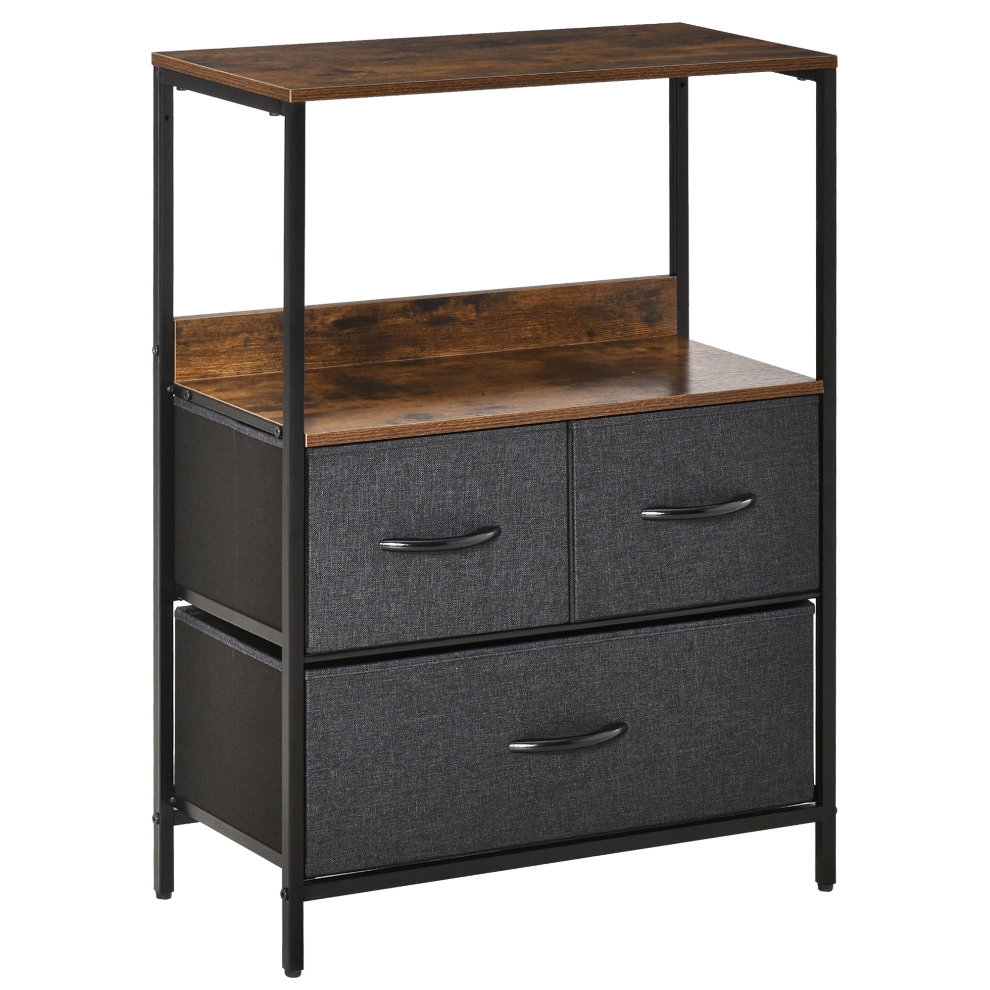 HOMCOM Шкаф с 3 Фабрични Ш Drawer за съхранение с Рафтове и Дръжки, Модерен Дизайн за Спалня и Стая