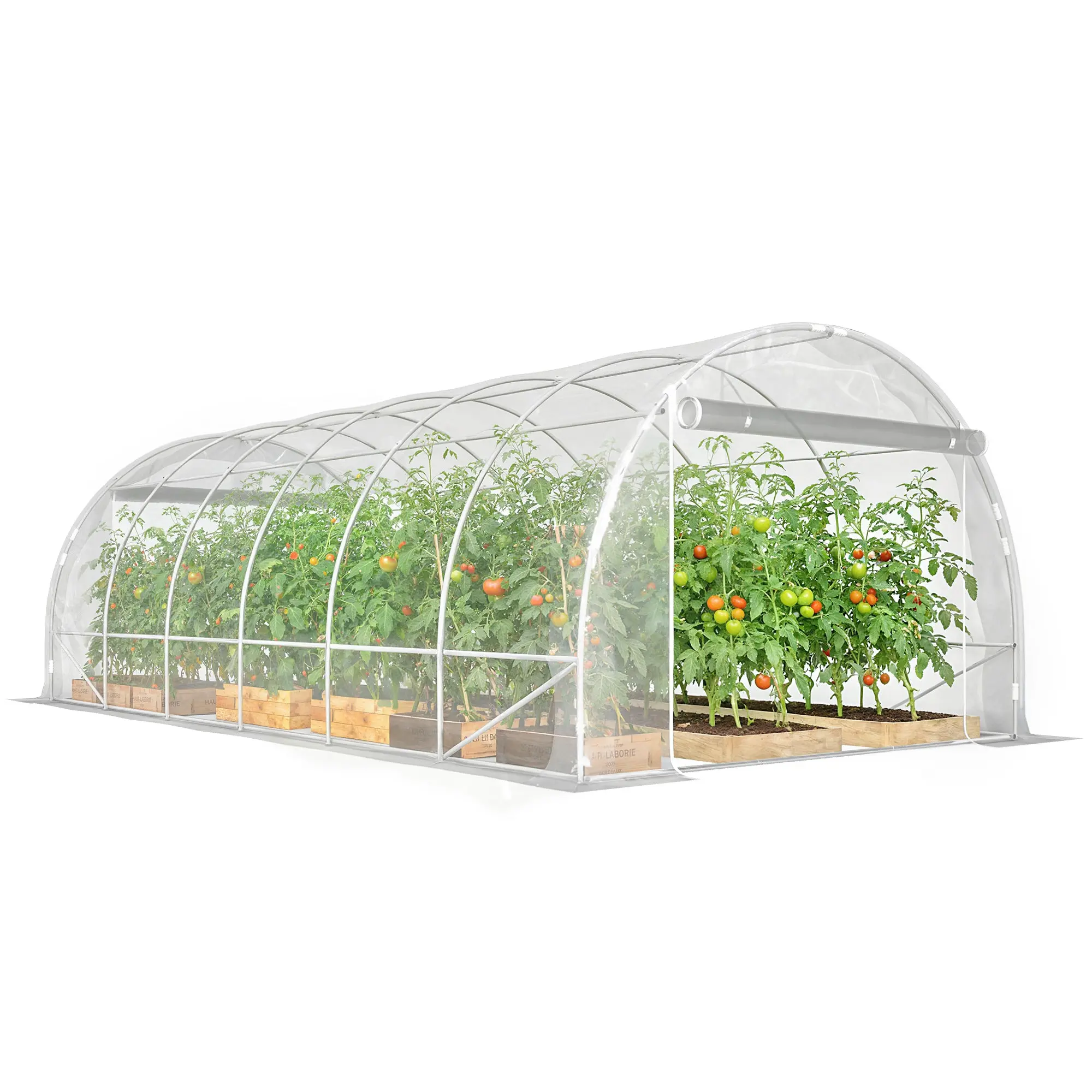 Outdoor Tunnel Greenhouse 6×3×2 m (19.7'×9.7'×6.5') — Galvanized Steel Frame, 150 g/m² PE Cover, 2 Roll-Up Zipper Doors, UV-Resistant, Waterproof — Clear