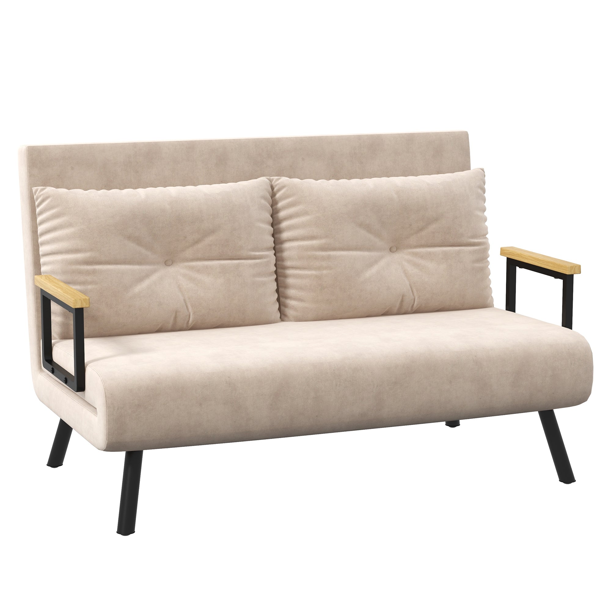 HOMCOM 3 in 1 Sleeper Sofa Bed Chair, Convertible Folding Single Guest Bed with 5 Position Adjustable Backrest, Velvet Sofa Chair with Cushions and Rubberwood Armrests, 120 kg Capacity, Beige
